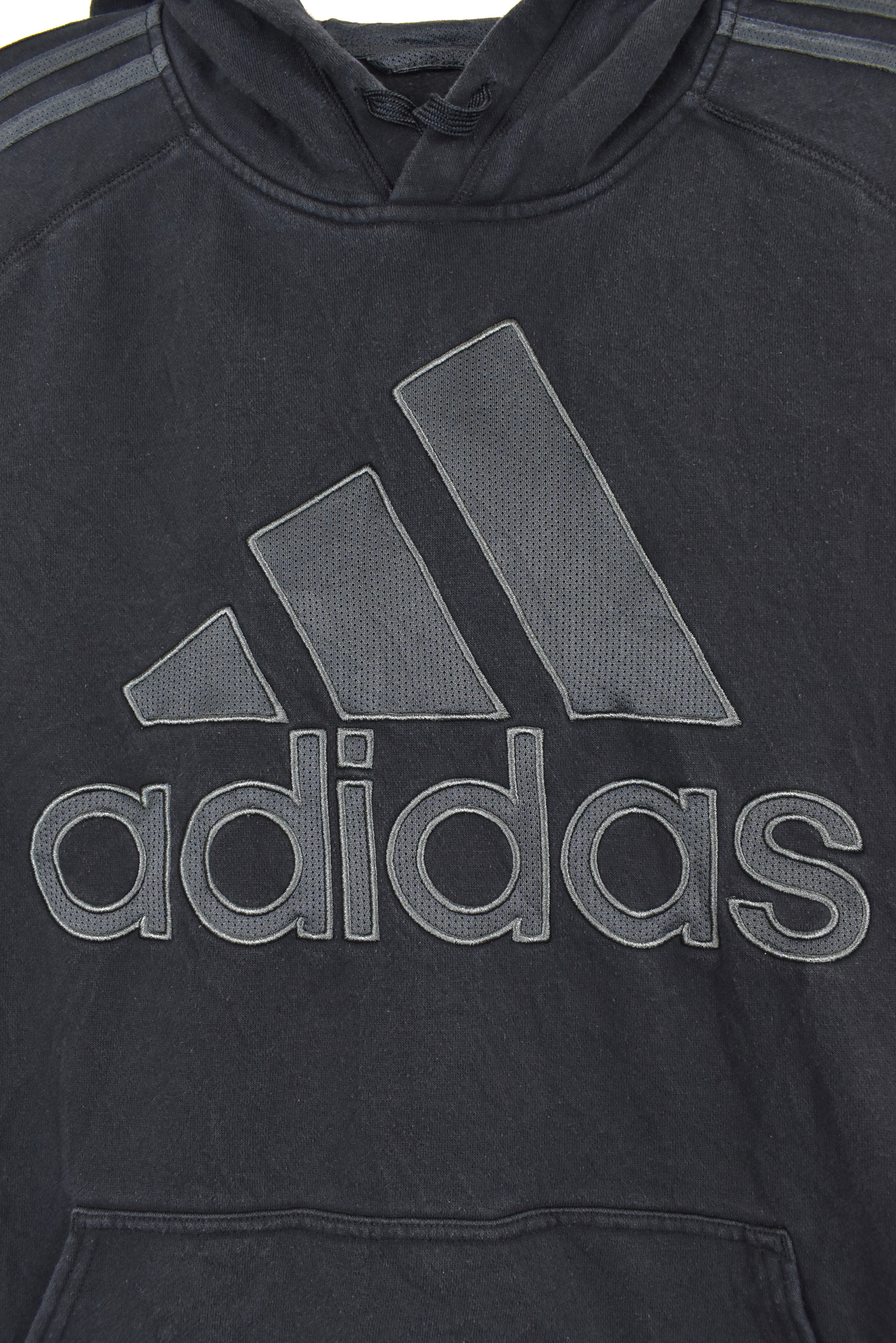 Vintage Adidas hoodie, black embroidered sweatshirt - AU Large ADIDAS