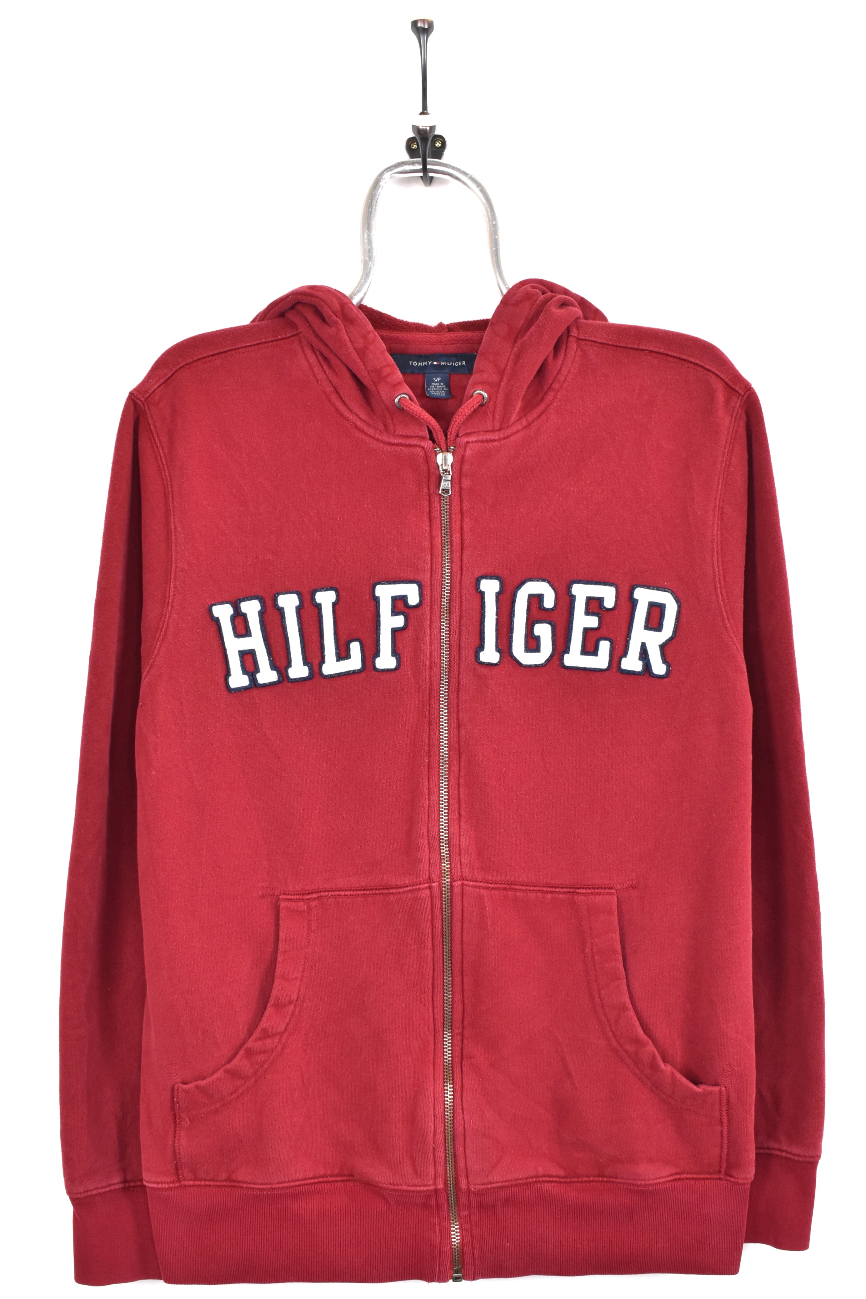 Vintage Tommy Hilfiger hoodie, burgundy embroidered sweatshirt - AU Small TOMMY HILFIGER