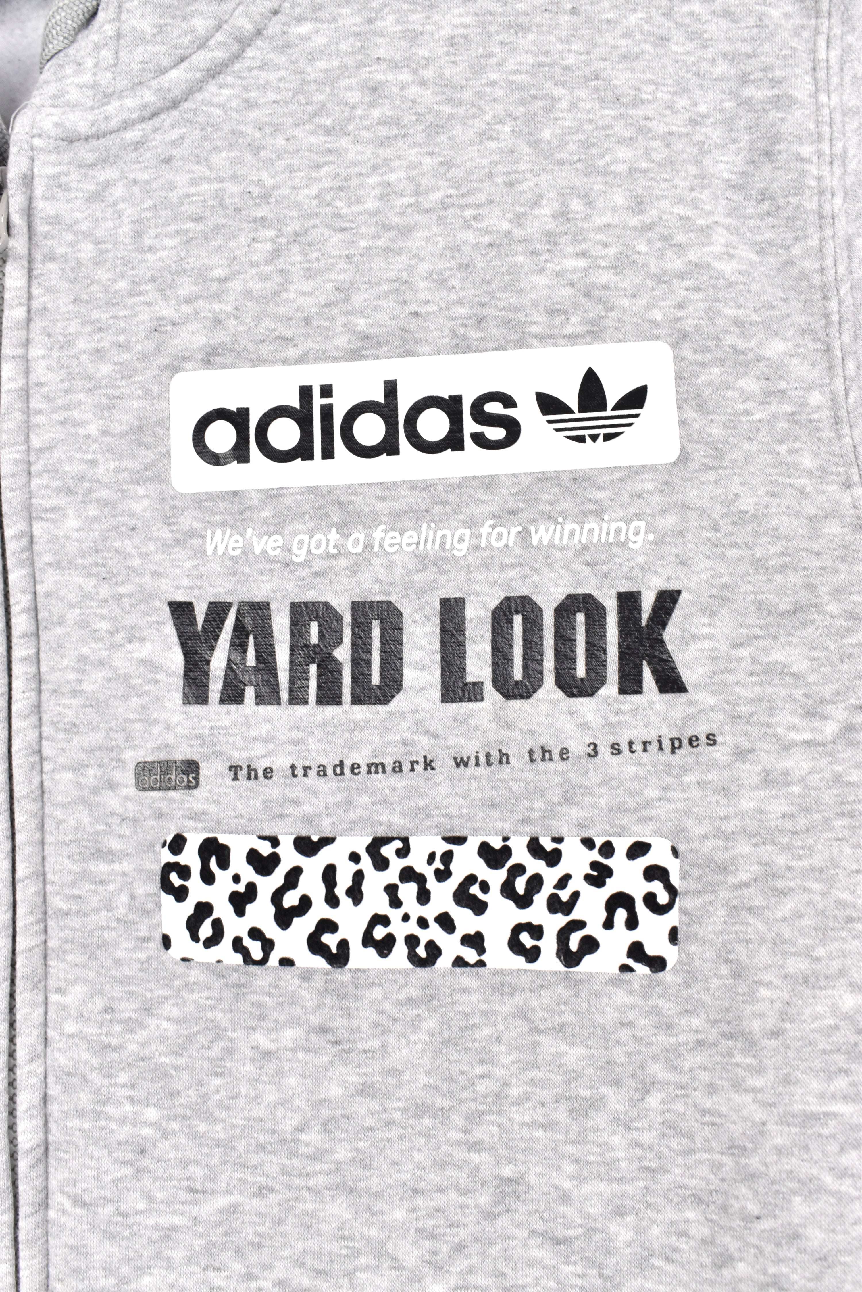 Women's modern Adidas hoodie, grey graphic sweatshirt - AU Large ADIDAS