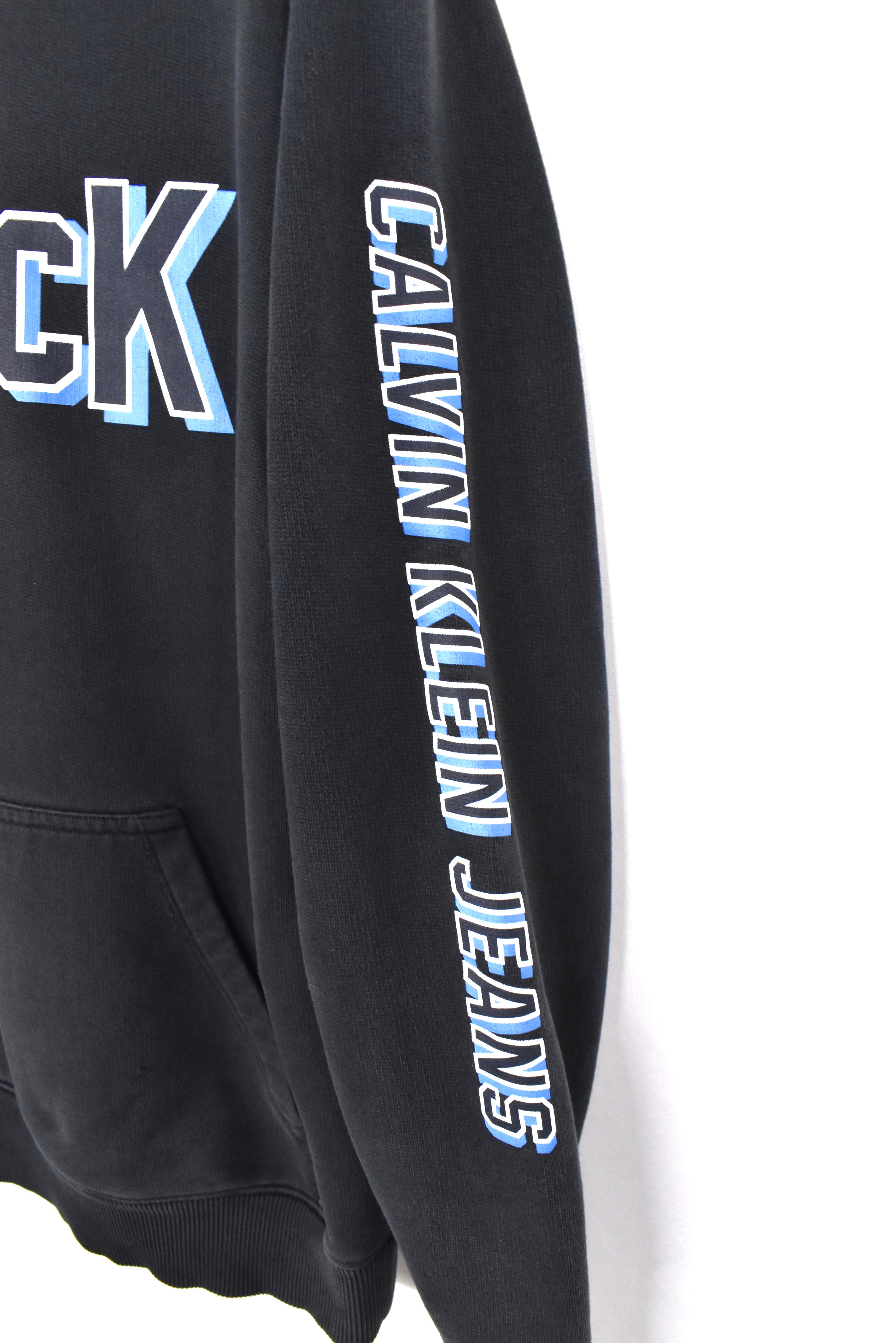 Modern Calvin Klein hoodie, black graphic sweatshirt - AU M CALVIN KLEIN