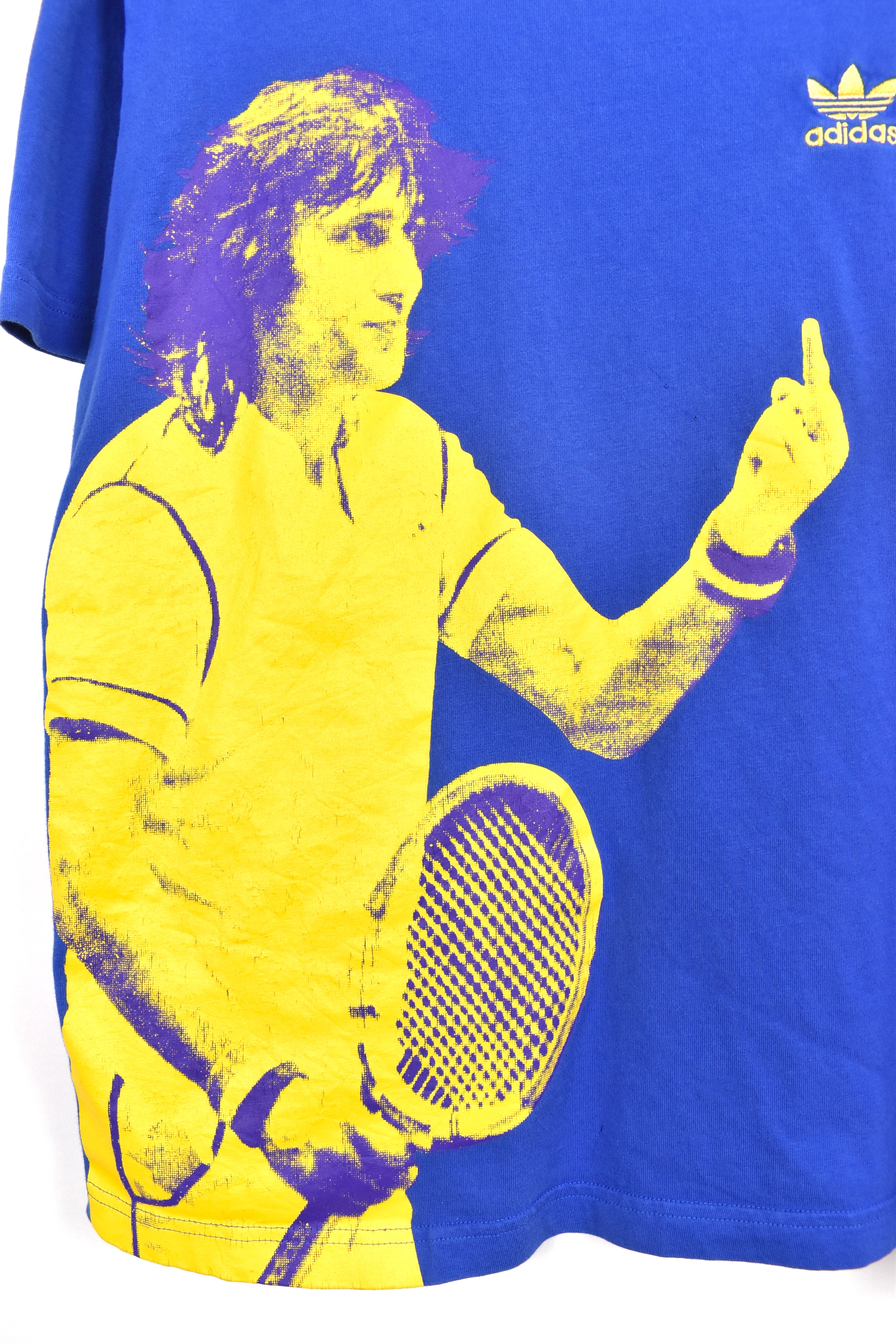 Vintage Adidas shirt, Illie Nastase blue graphic tee - AU Large ADIDAS