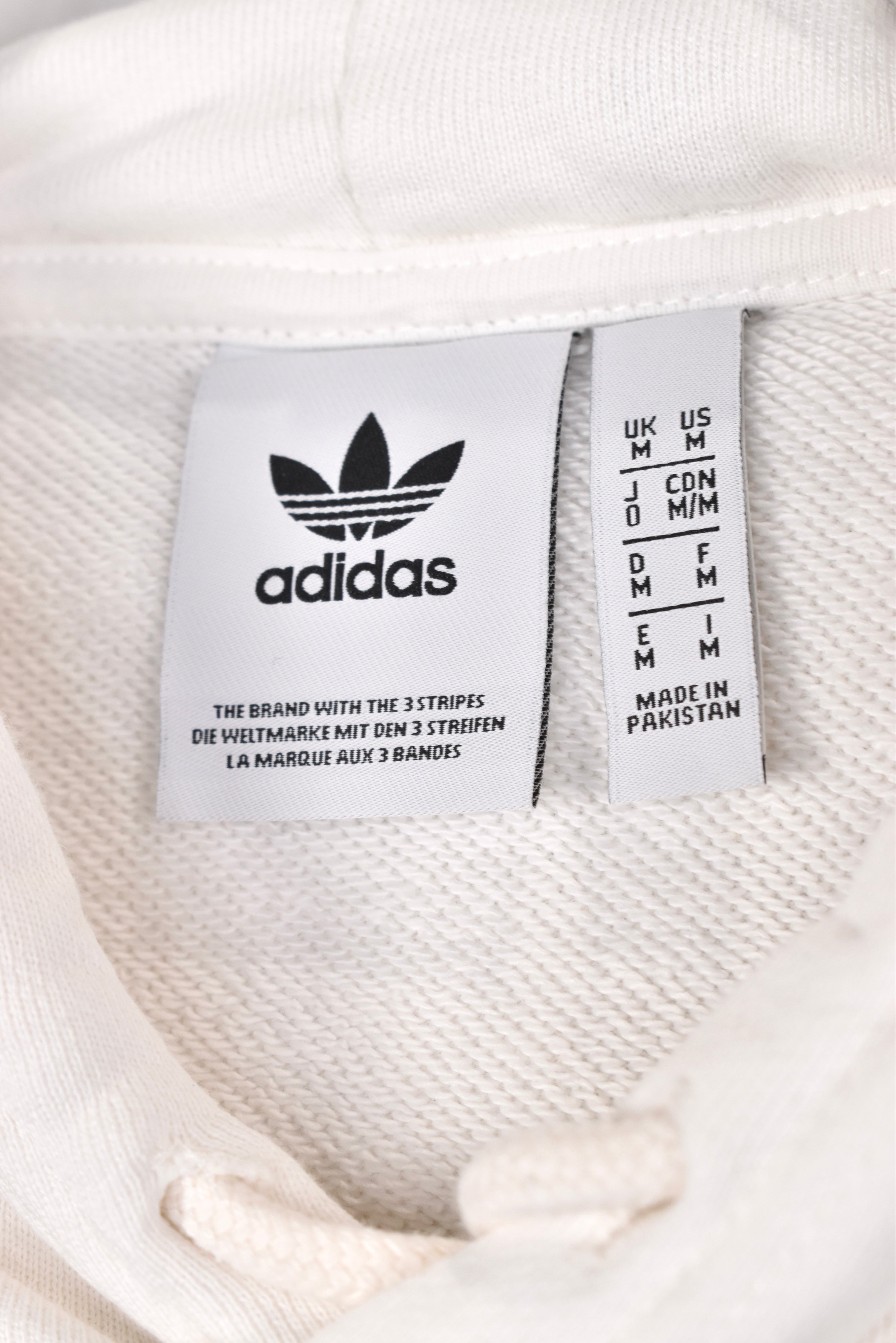 Modern Adidas hoodie, white embroidered sweatshirt - AU Medium ADIDAS