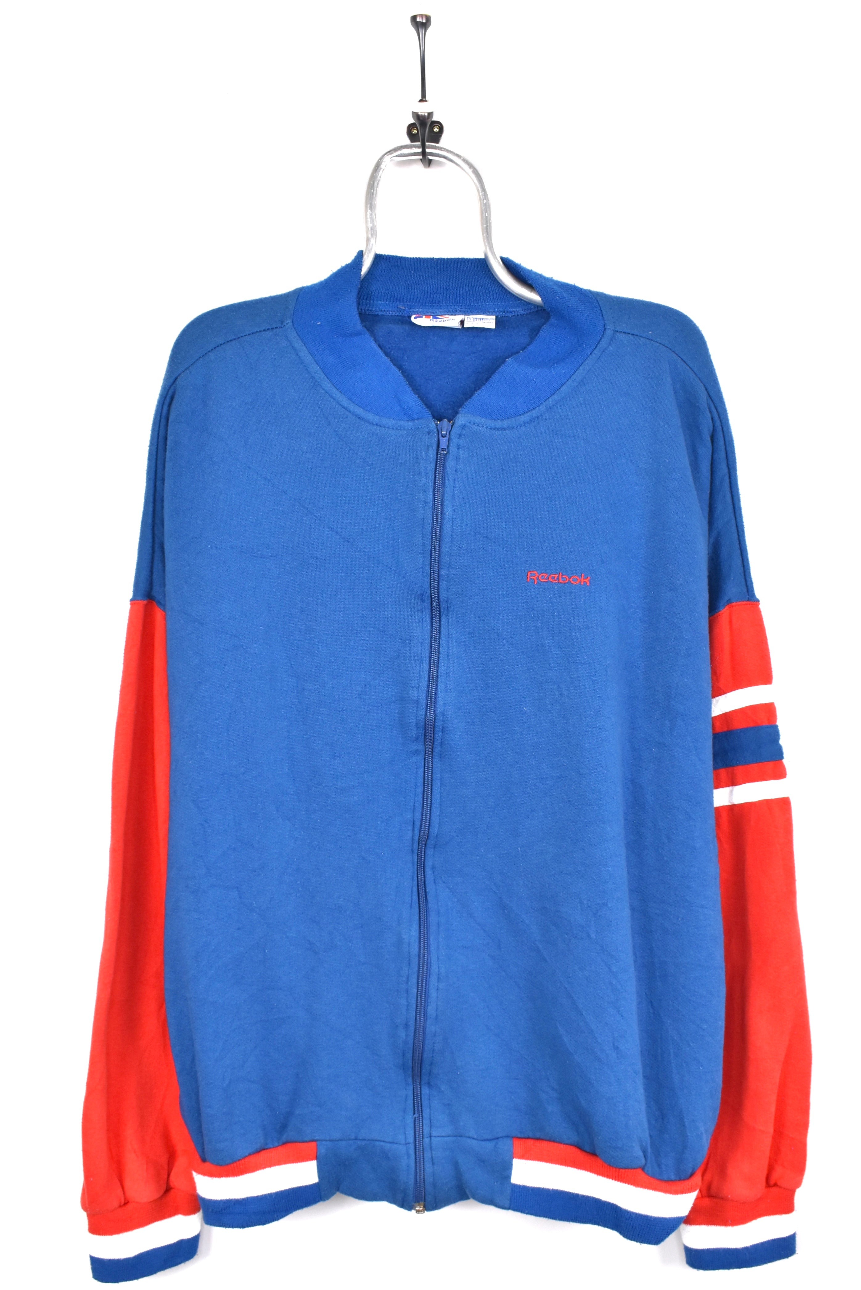 Vintage Reebok bomber jacket, blue embroidered sweatshirt - AU XXL REEBOK