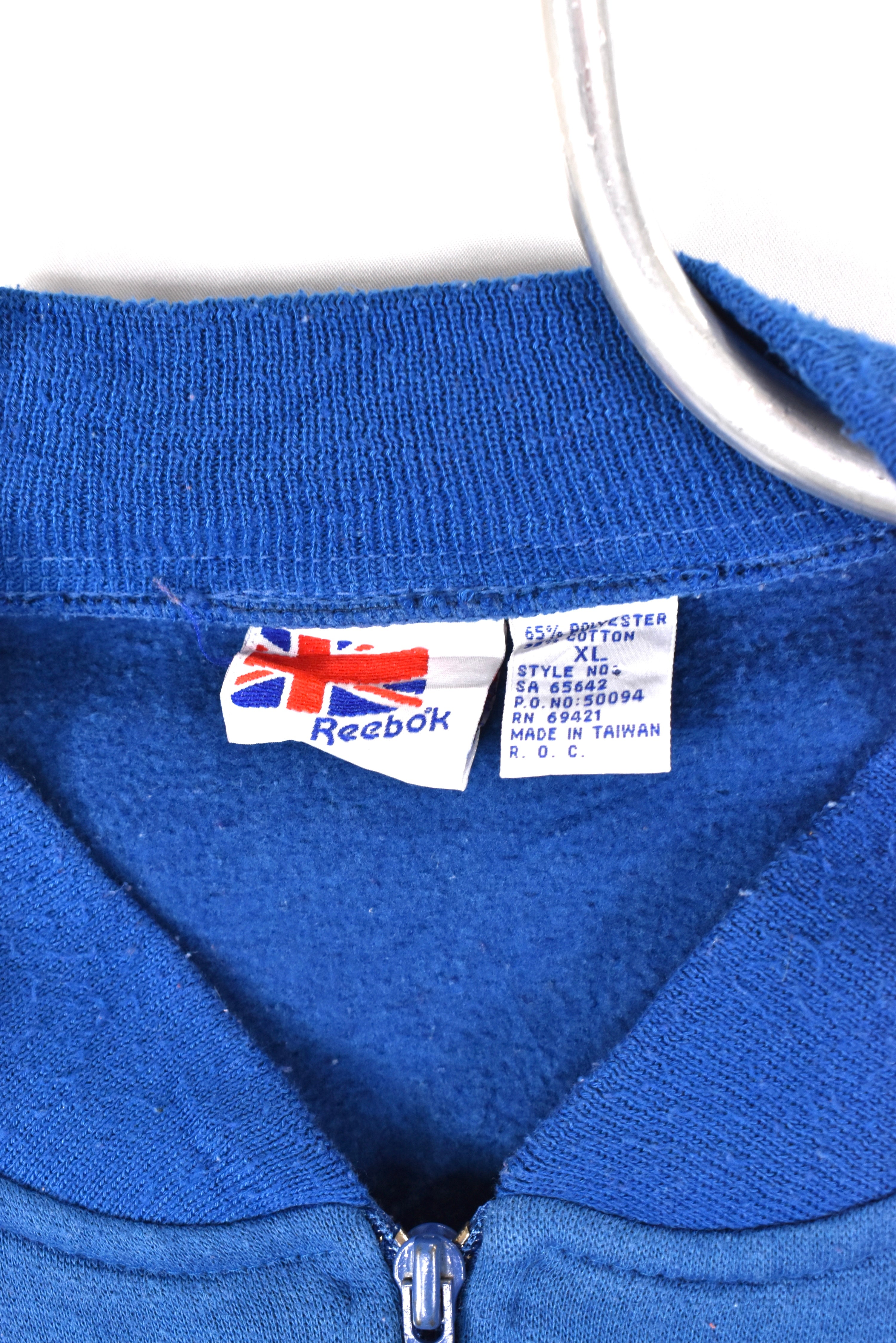 Vintage Reebok bomber jacket, blue embroidered sweatshirt - AU XXL REEBOK