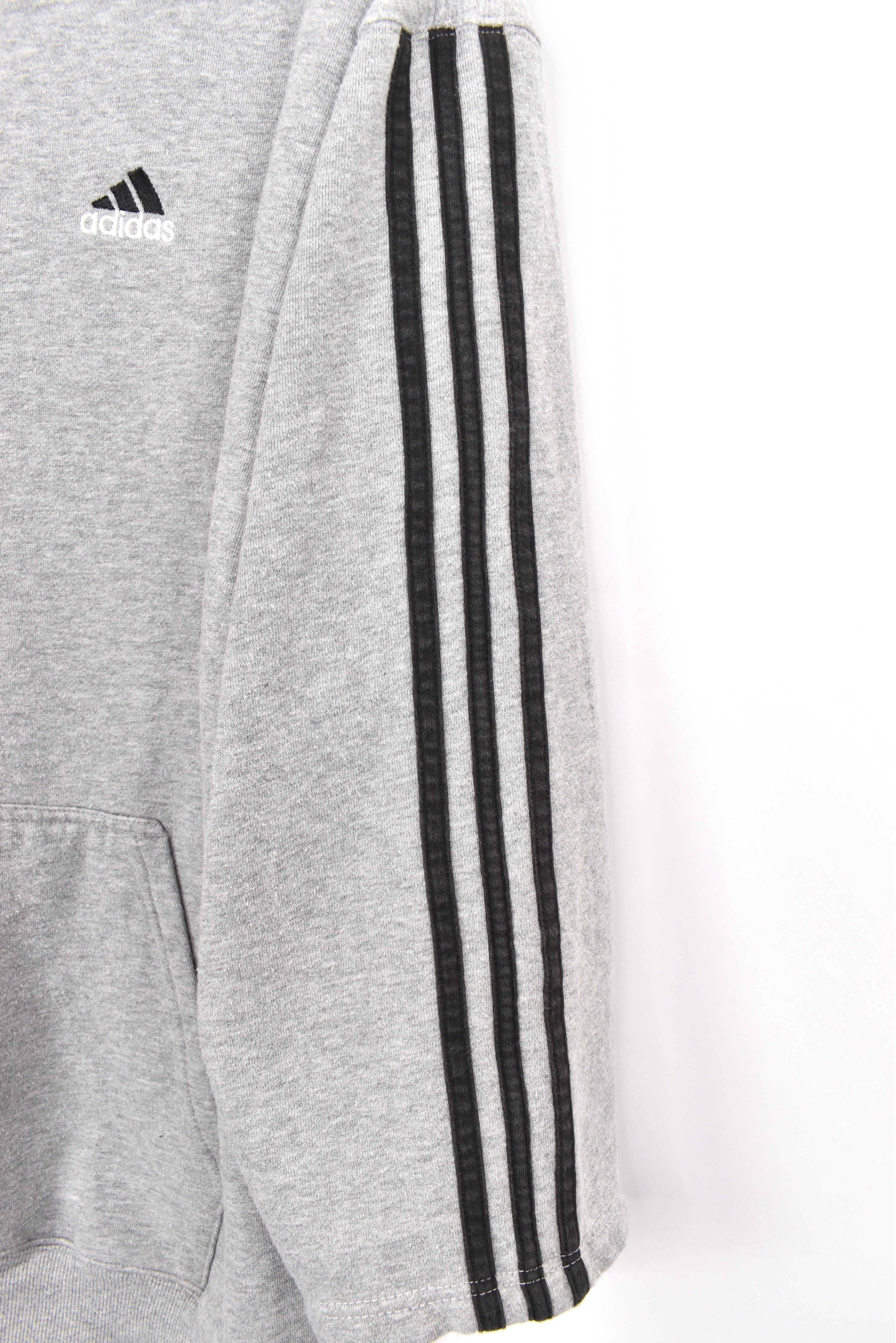 Vintage Adidas hoodie, grey embroidered sweatshirt - AU XL ADIDAS