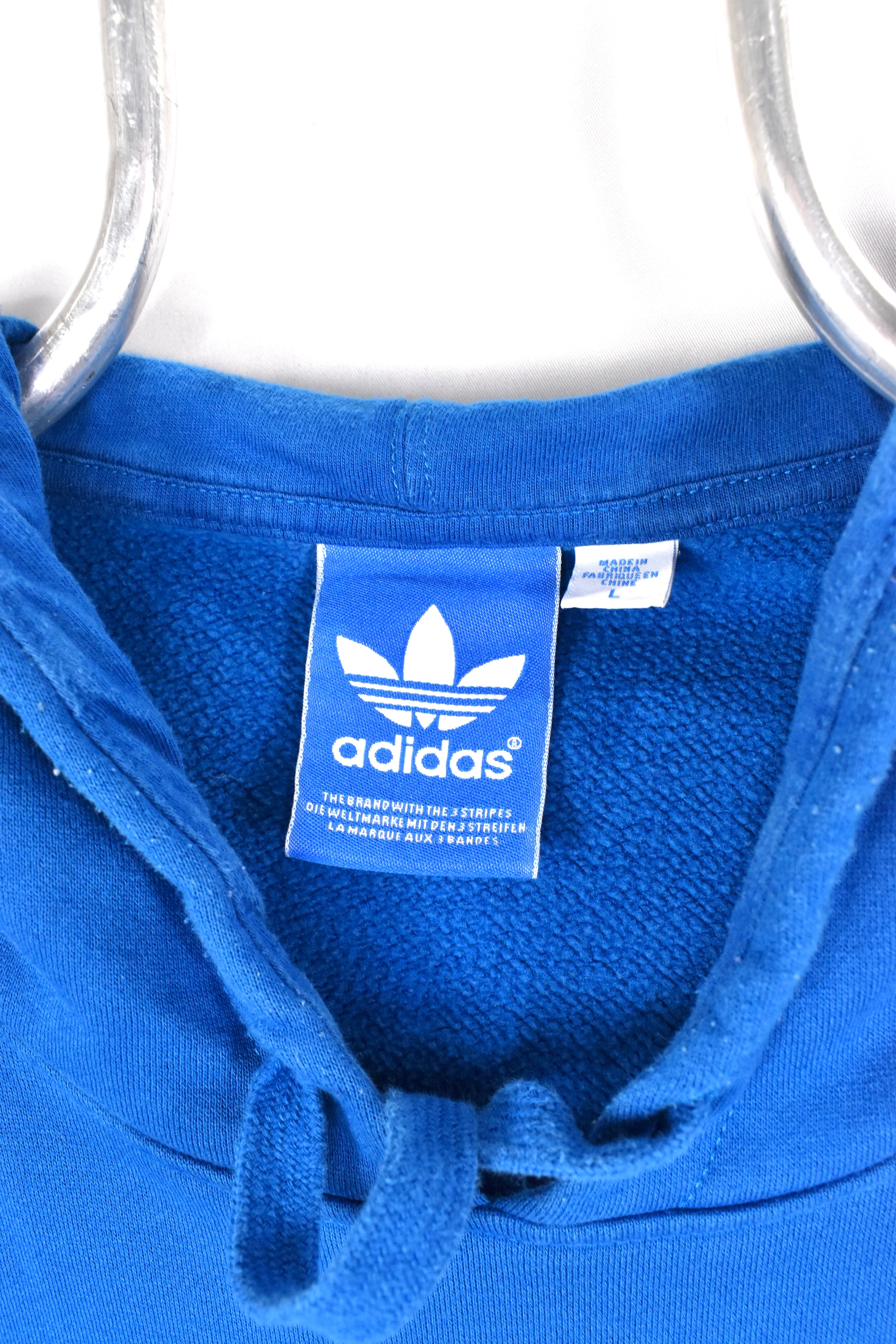 Modern Adidas hoodie, blue graphic sweatshirt - AU Large ADIDAS
