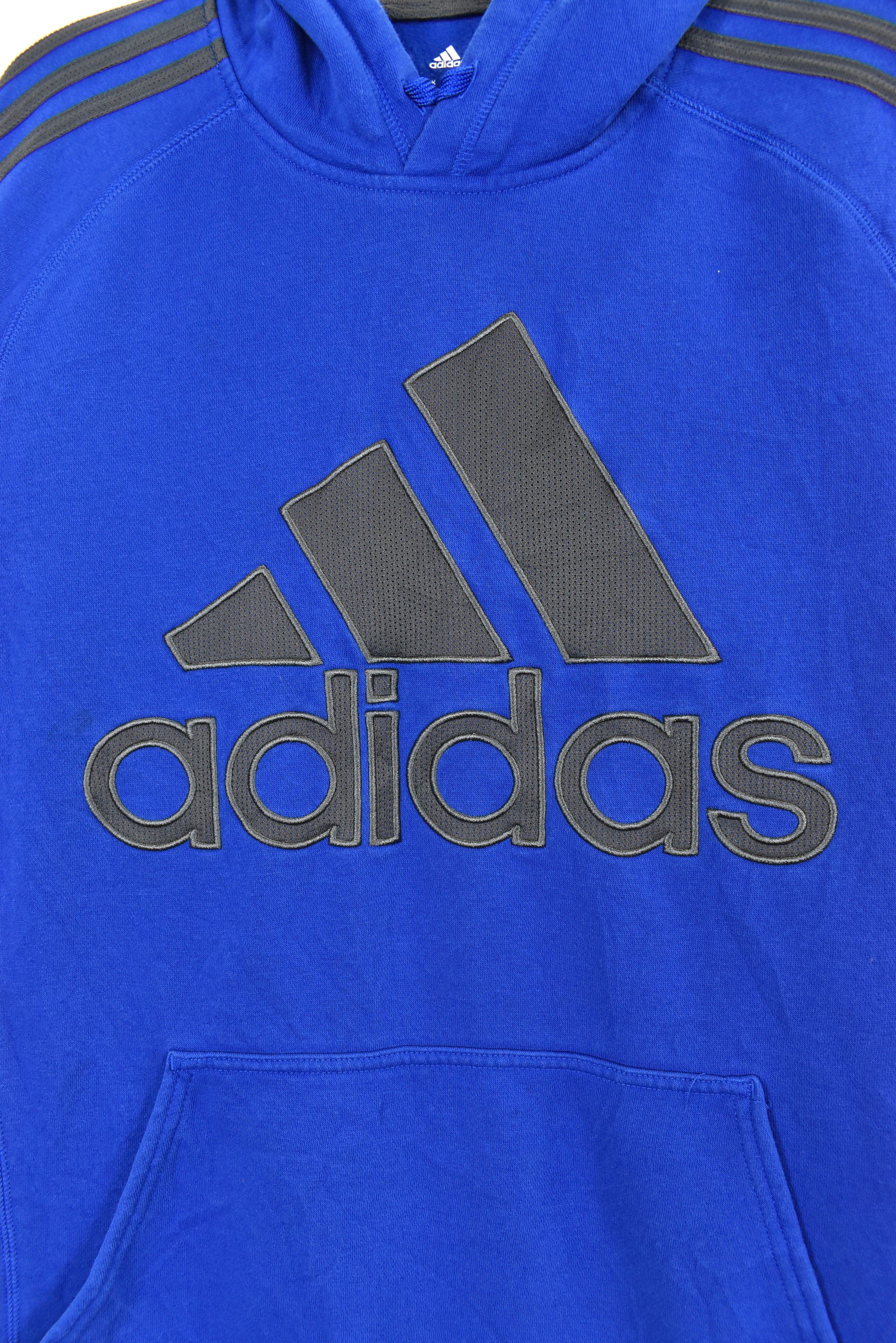 Vintage Adidas hoodie, blue embroidered sweatshirt - AU Large ADIDAS