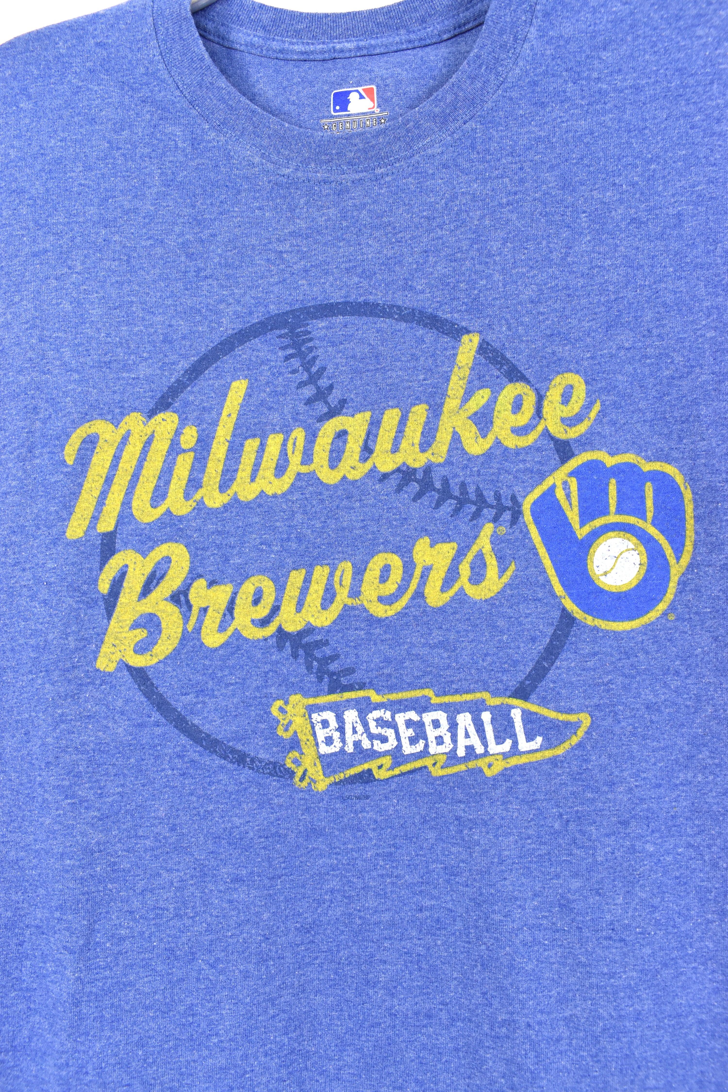 Modern Milwaukee Brewers shirt, MLB blue graphic tee - AU Large PRO SPORT
