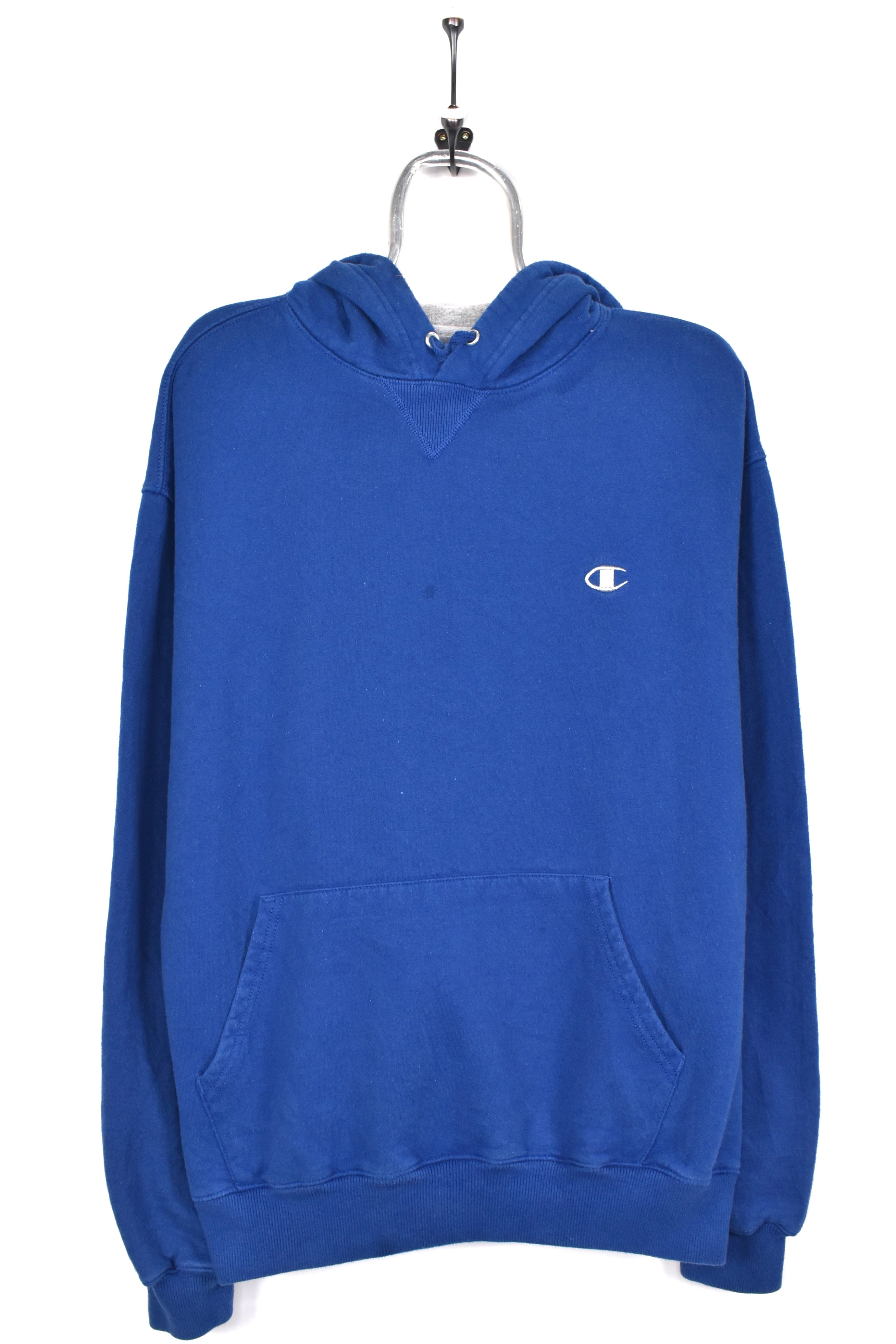 Vintage Champion hoodie, navy blue embroidered sweatshirt - AU Large CHAMPION