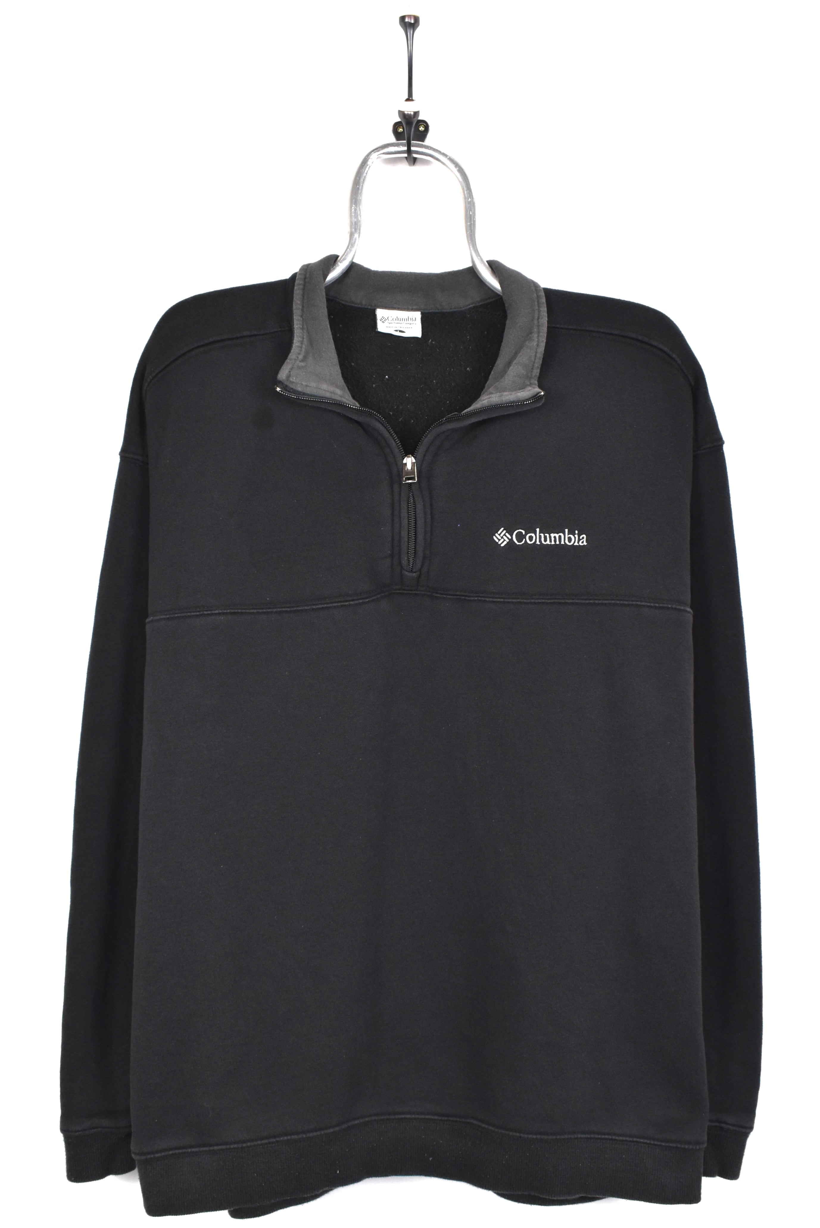 Vintage Columbia sweatshirt, black embroidered 1/4 zip jumper - AU Large COLUMBIA