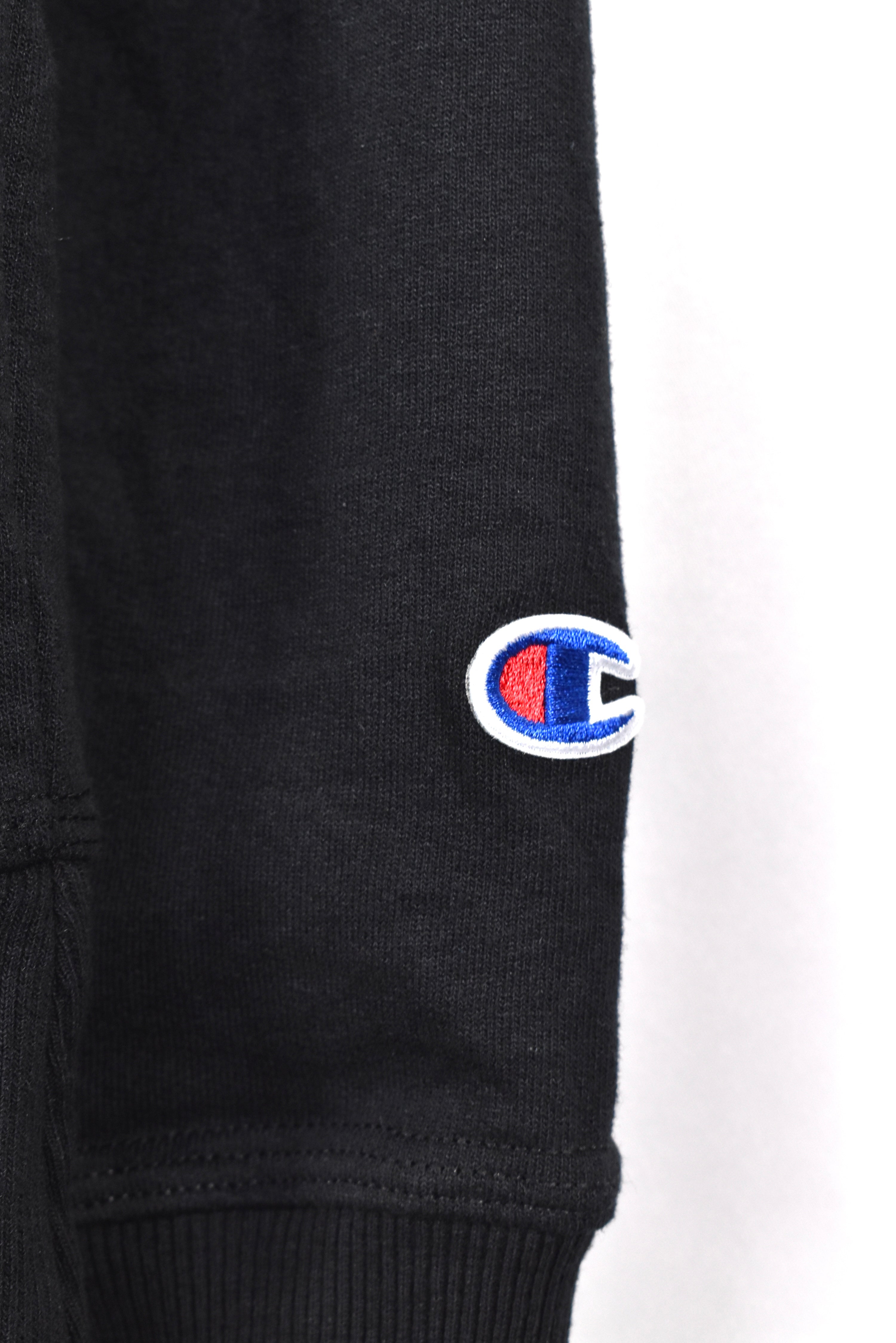 Modern Champion hoodie, black graphic sweatshirt - AU Small CHAMPION