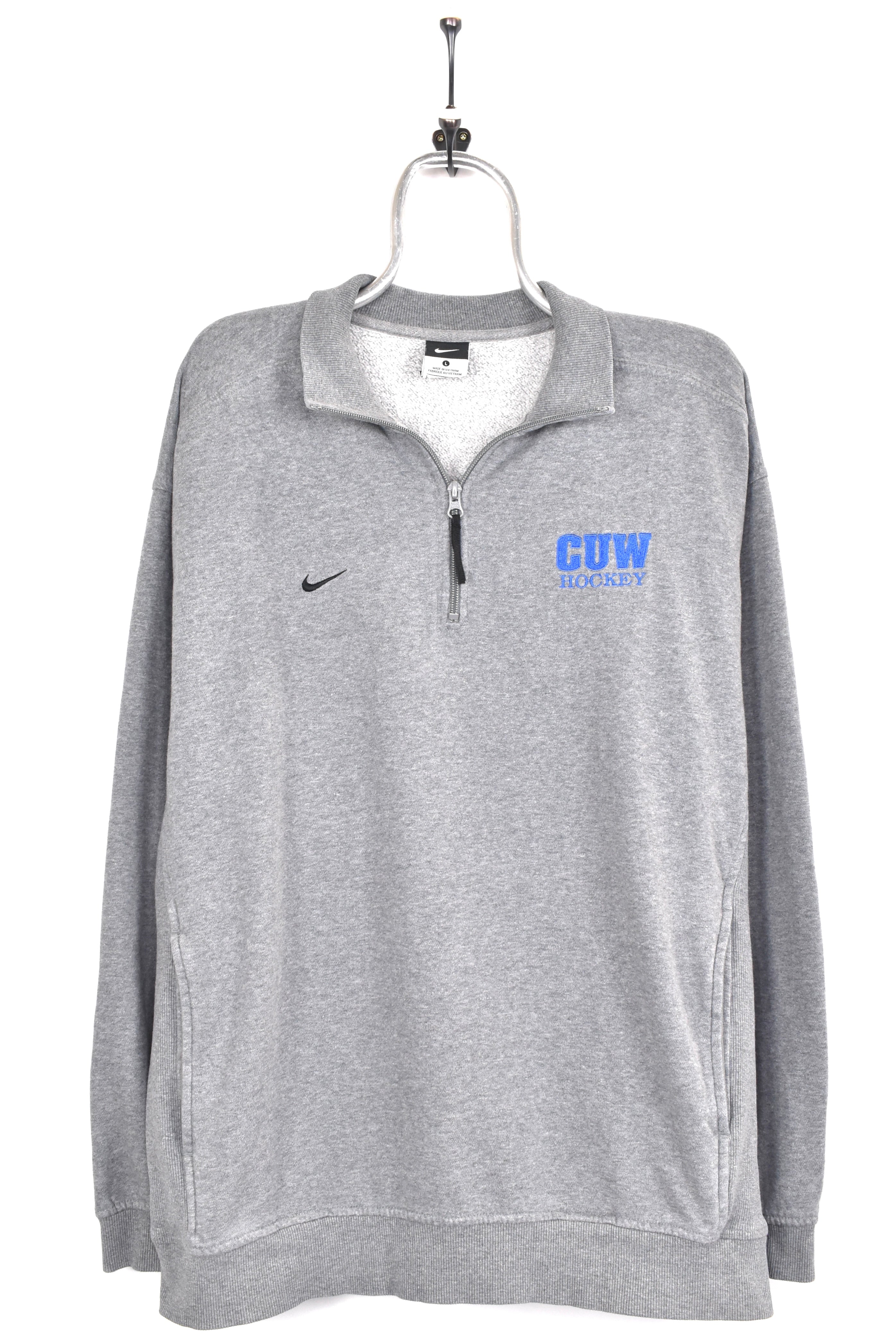 Vintage Nike sweatshirt, grey embroidered 1/4 zip jumper - AU XL NIKE