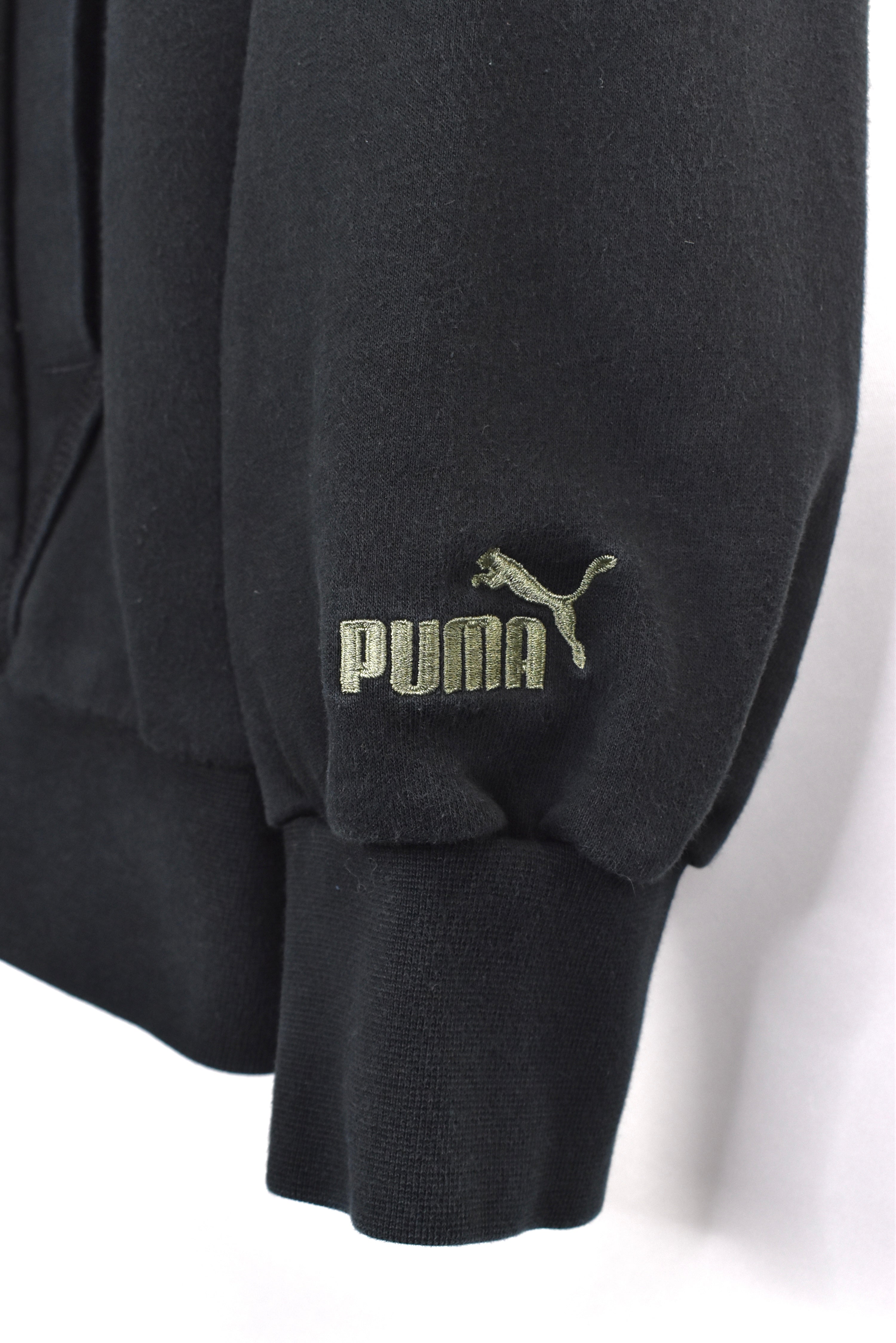 Vintage Puma hoodie, black graphic sweatshirt - AU Large PUMA