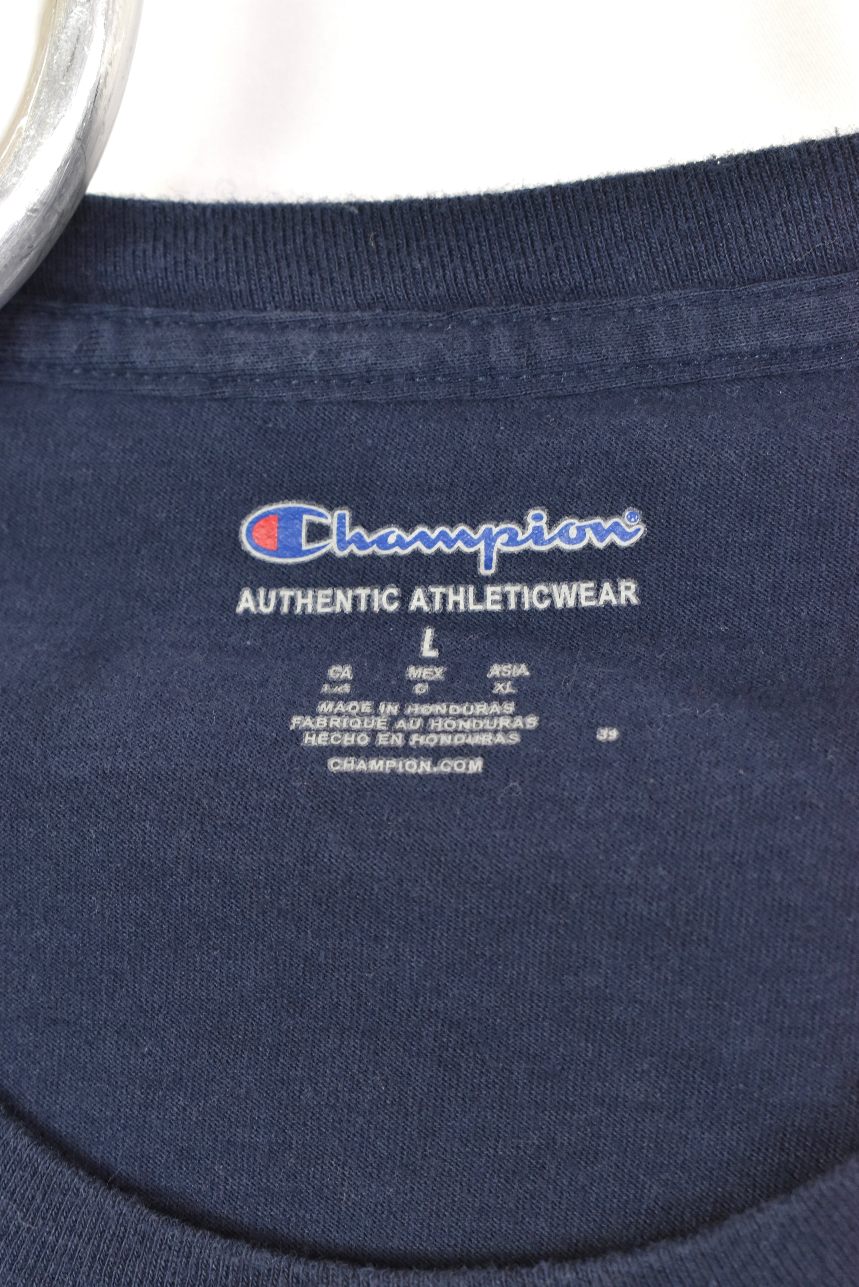 Modern Champion shirt, short sleeve graphic tee - medium, navy blue CHAMPION