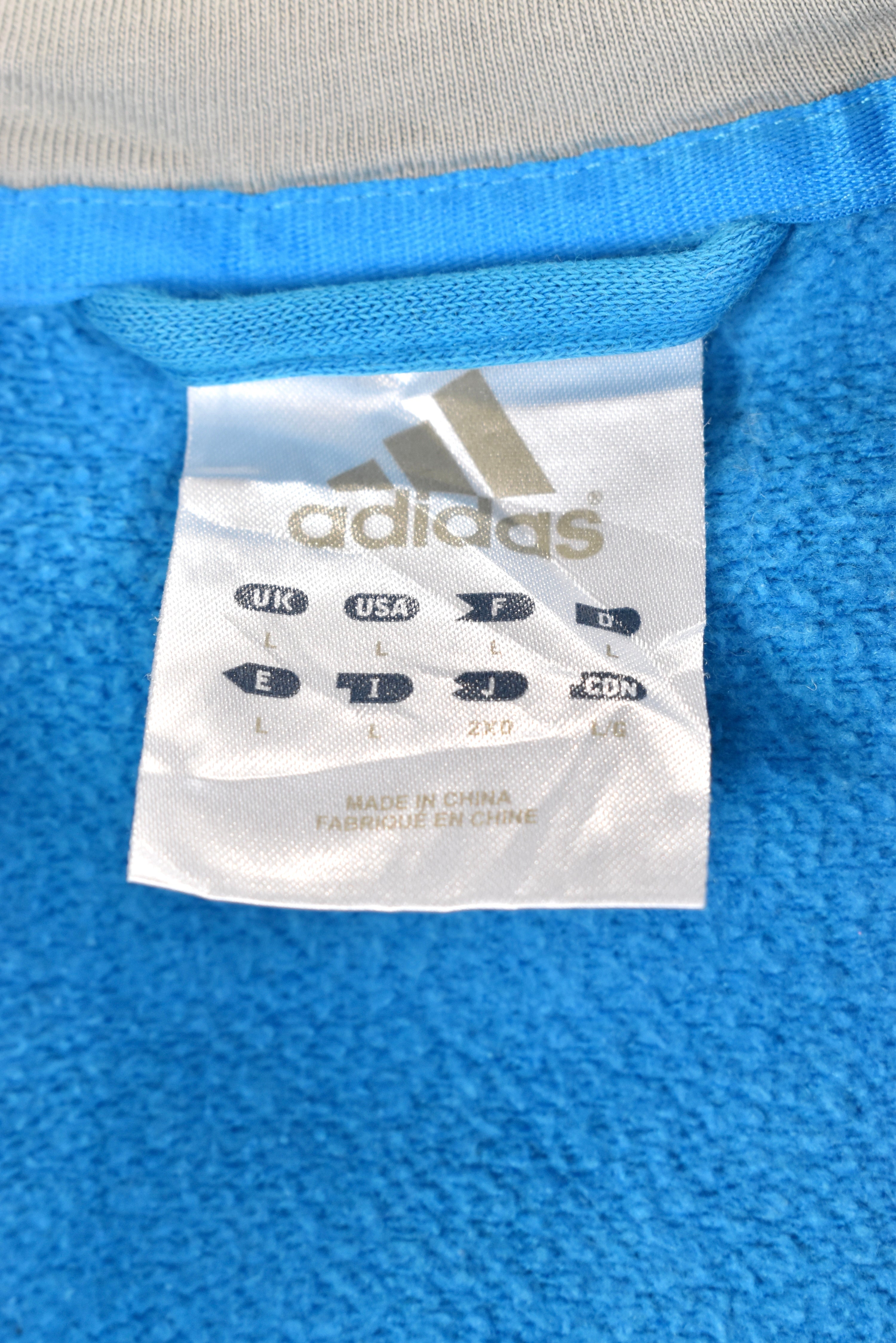 Women's vintage Adidas hoodie, blue graphic sweatshirt - AU XL ADIDAS