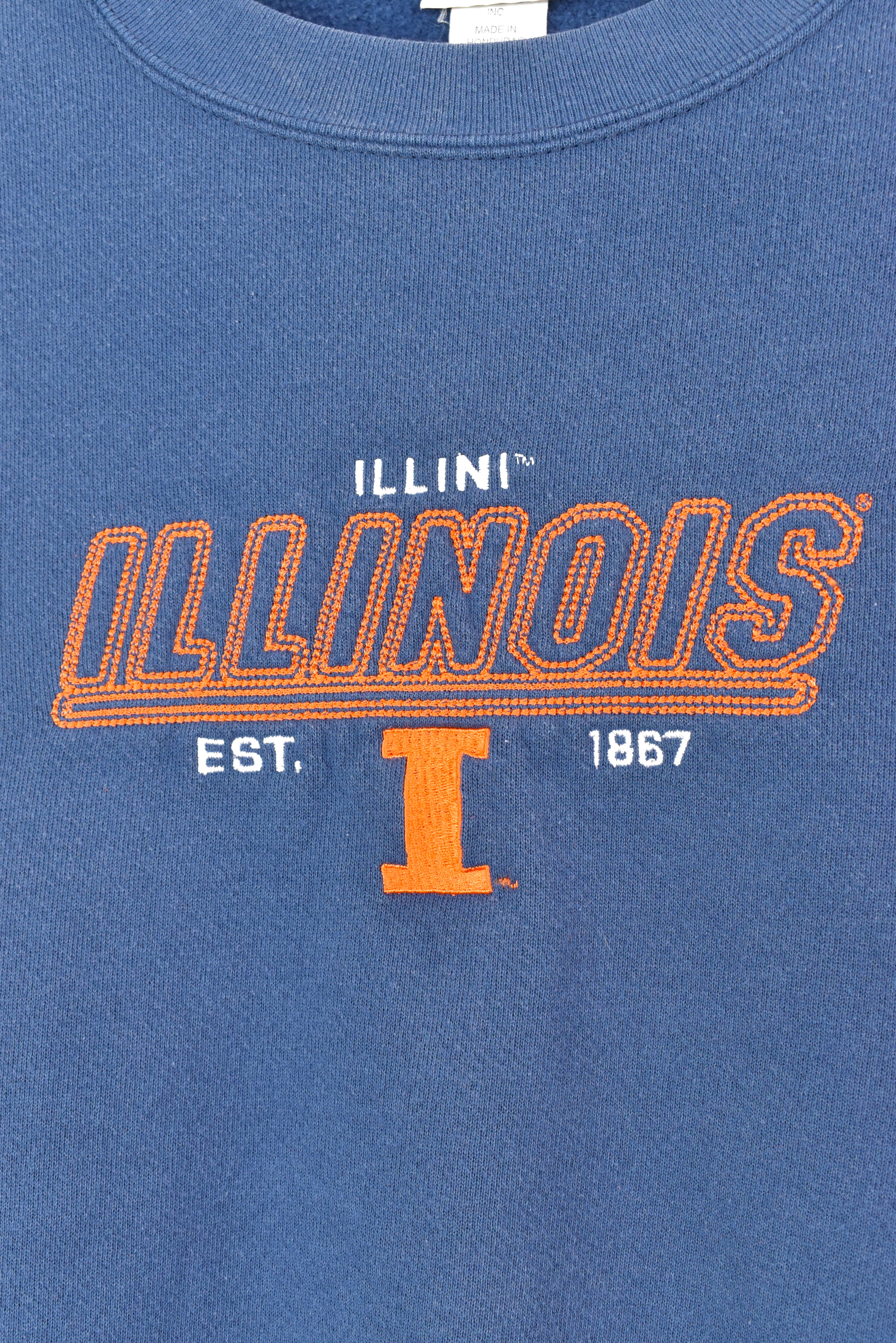 VINTAGE ILLINOIS UNIVERSITY EMBROIDERED NAVY SWEATSHIRT | LARGE COLLEGE