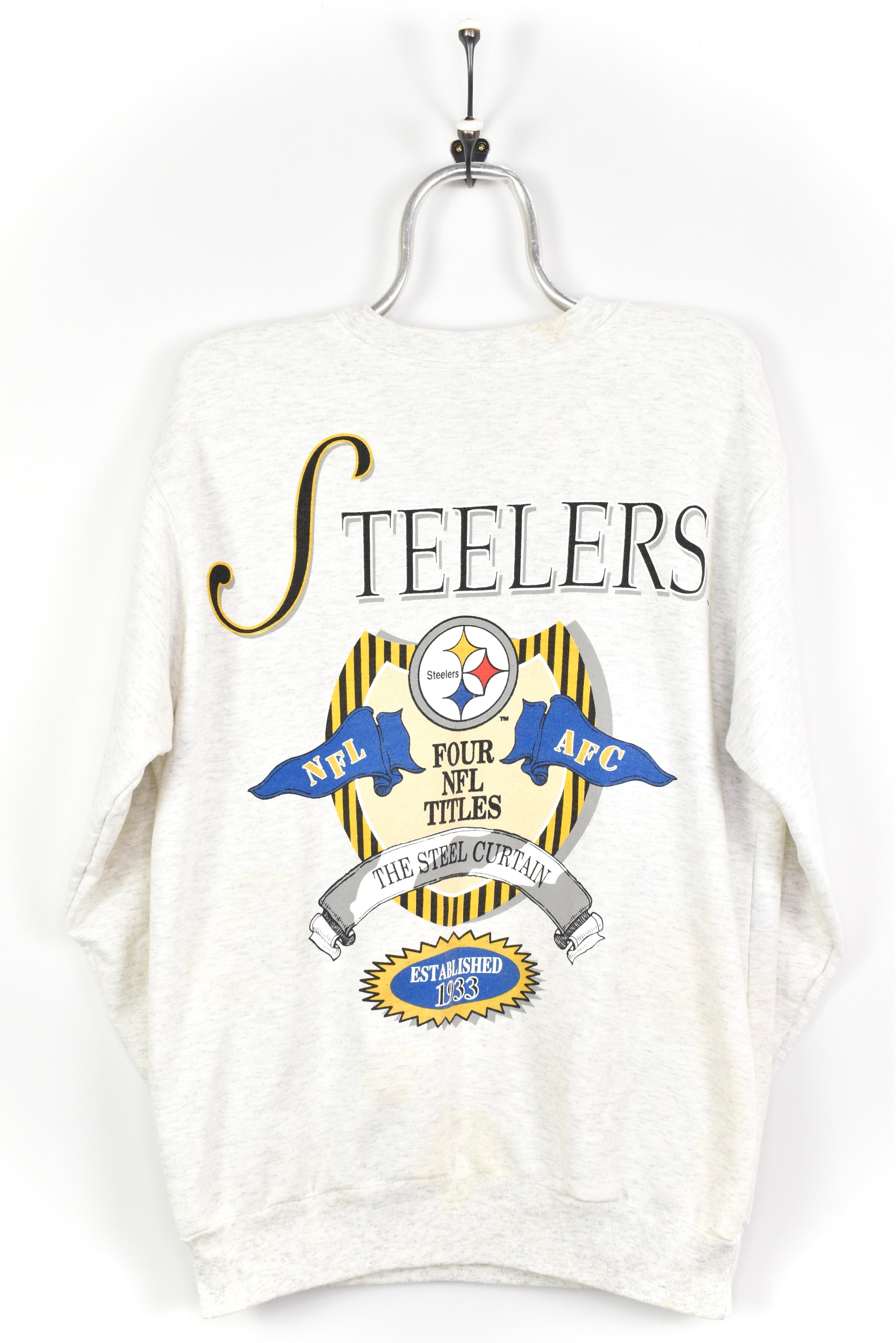 VINTAGE 1993 NFL PITTSBURGH STEELERS GREY SWEATSHIRT | LARGE PRO SPORT