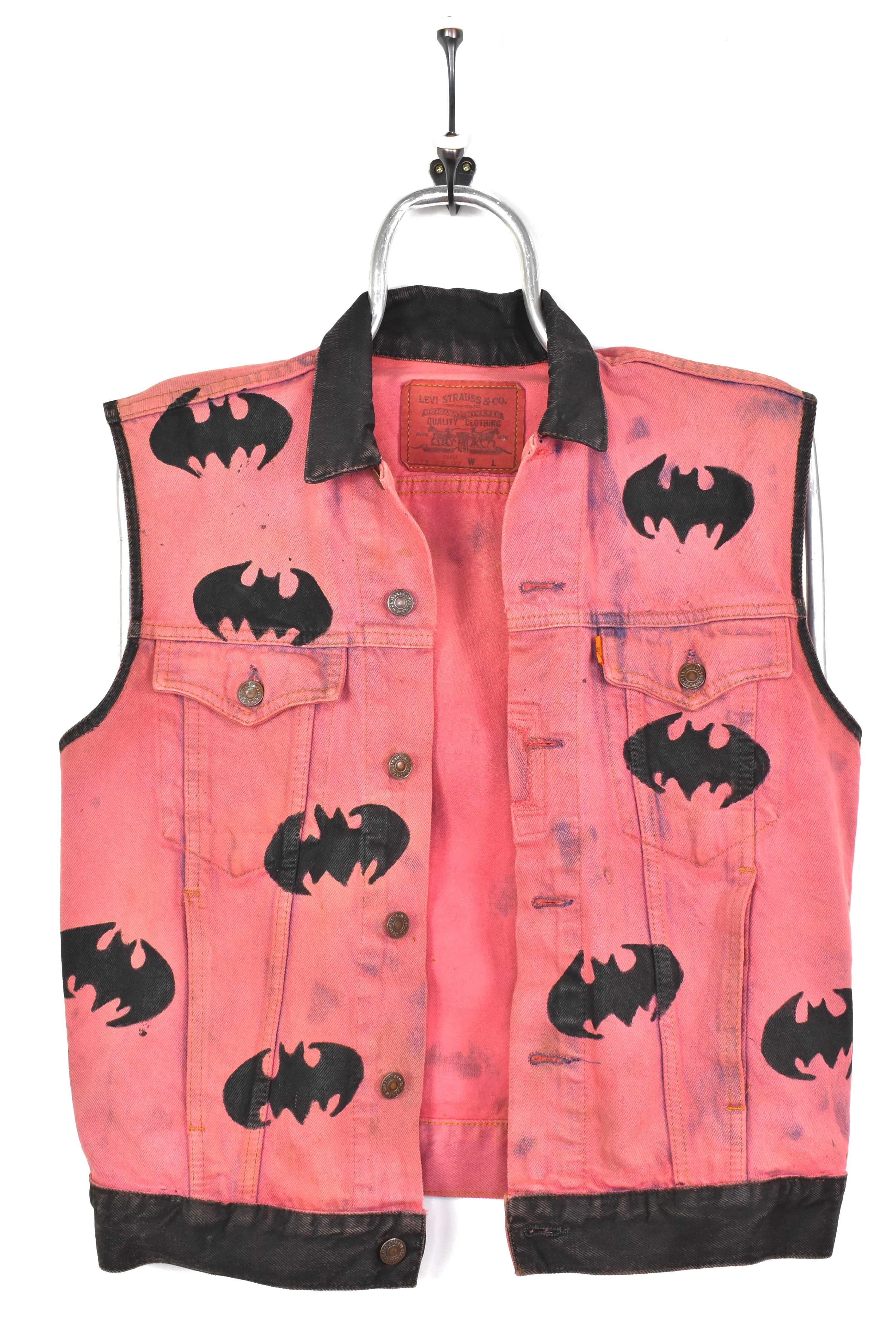 VINTAGE CUSTOM BATMAN LEVI'S RED DENIM JACKET | MEDIUM LEVIS