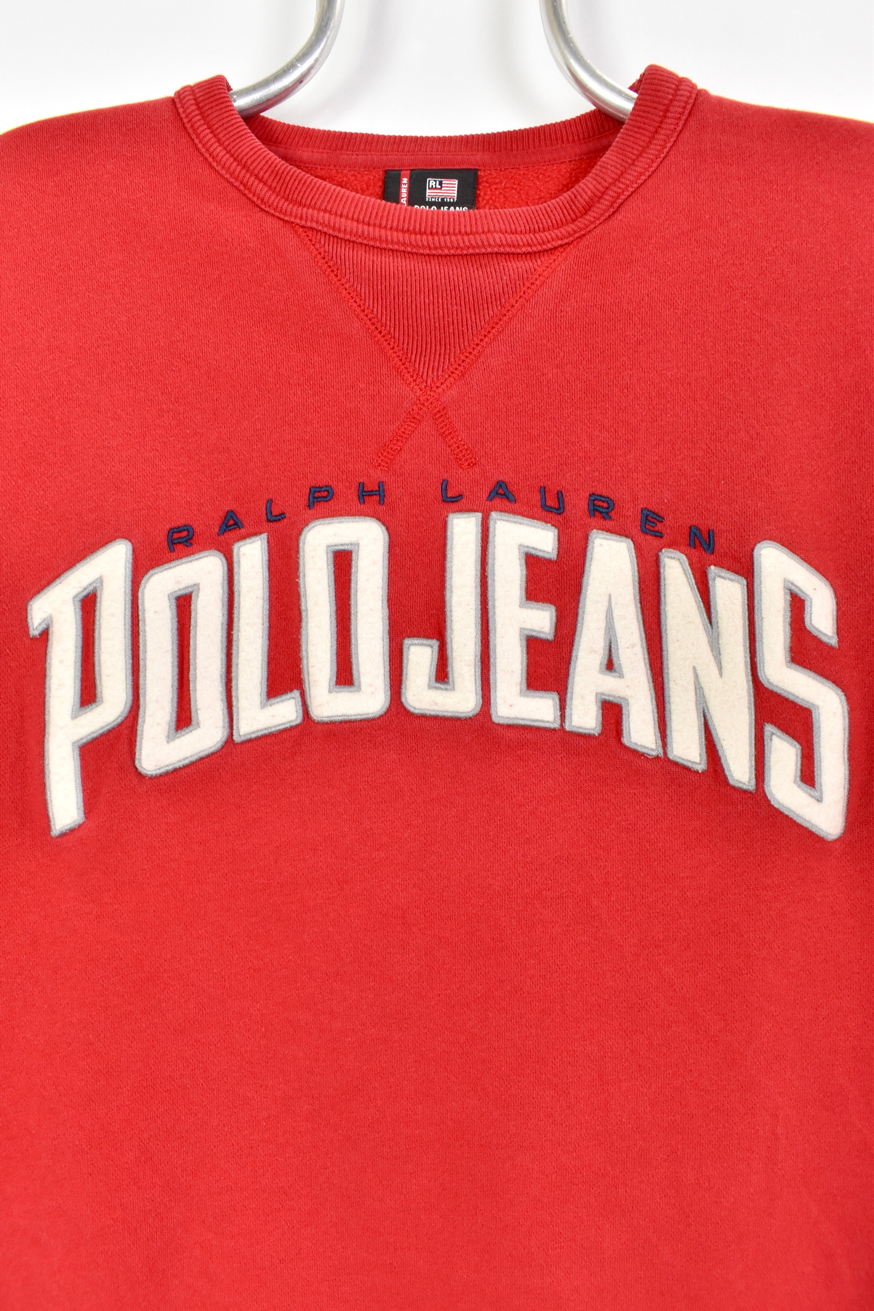 Vintage Ralph Lauren sweatshirt, Polo embroidered crewneck - large, red RALPH LAUREN