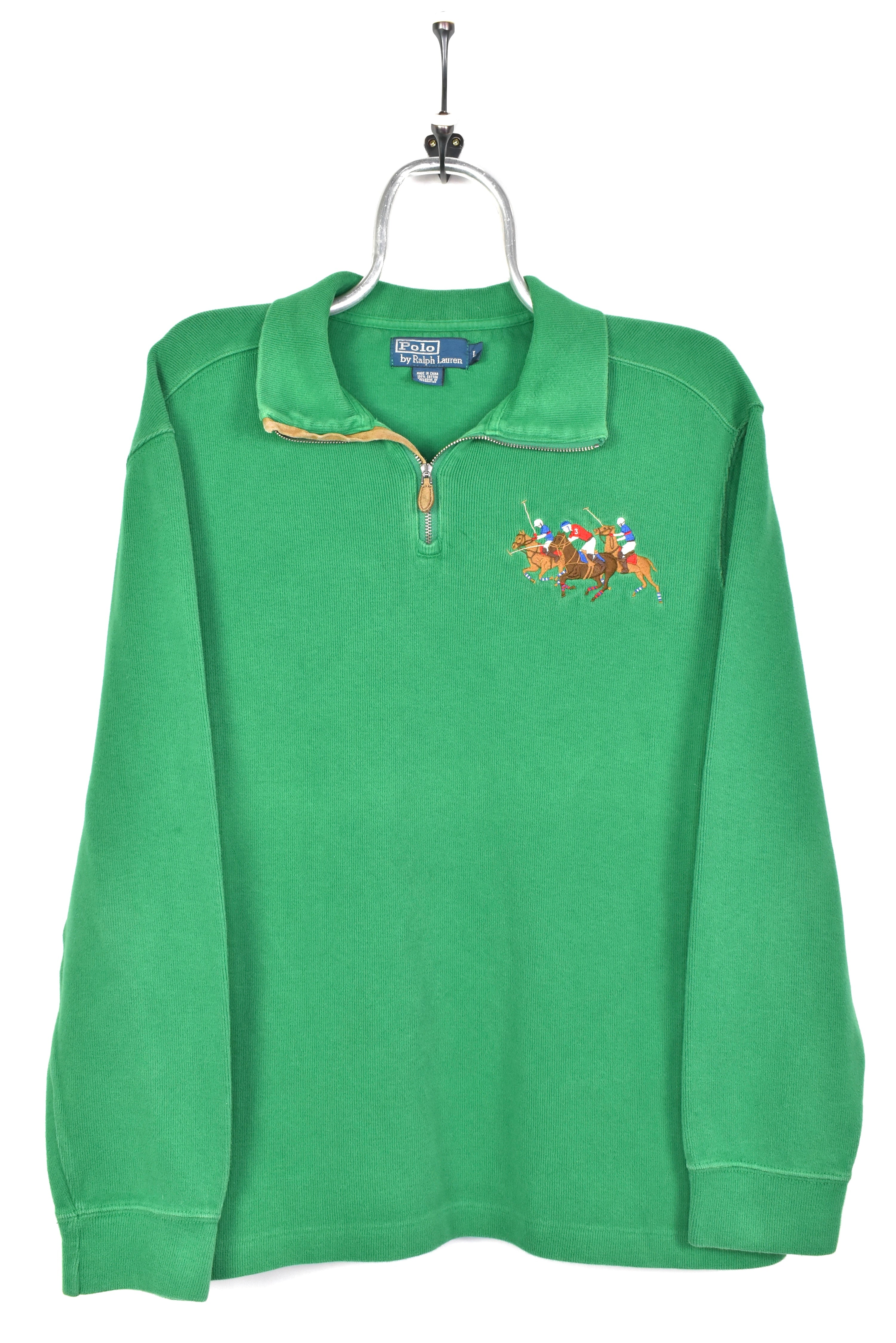VINTAGE RALPH LAUREN EMBROIDERED 1/4 ZIP GREEN SWEATSHIRT | LARGE RALPH LAUREN