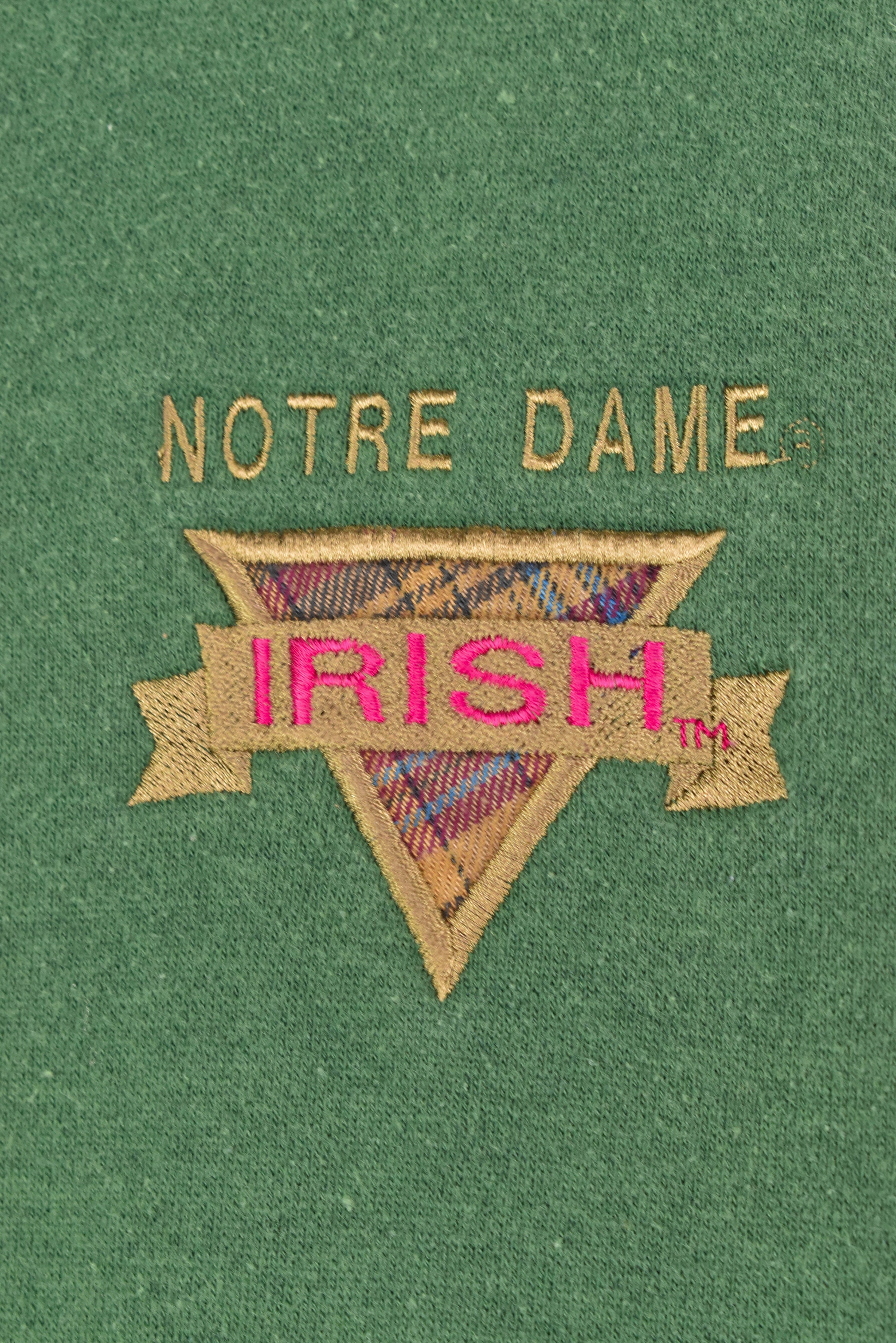 VINTAGE NOTRE DAME UNIVERSITY GREEN 1/4 ZIP SWEATSHIRT | XXL COLLEGE