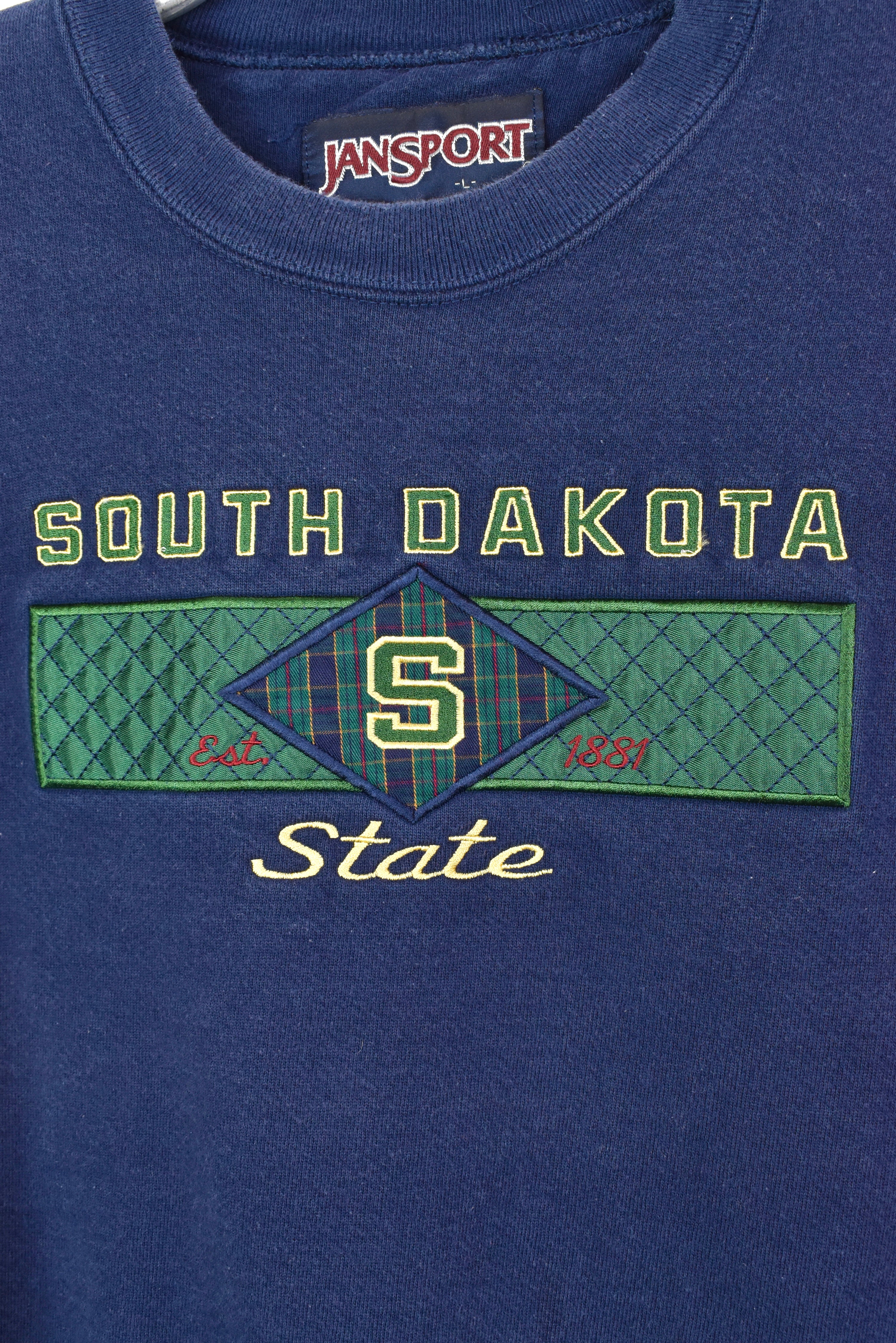VINTAGE SOUTH DAKOTA UNIVERSITY EMBROIDERED NAVY SWEATSHIRT | LARGE COLLEGE