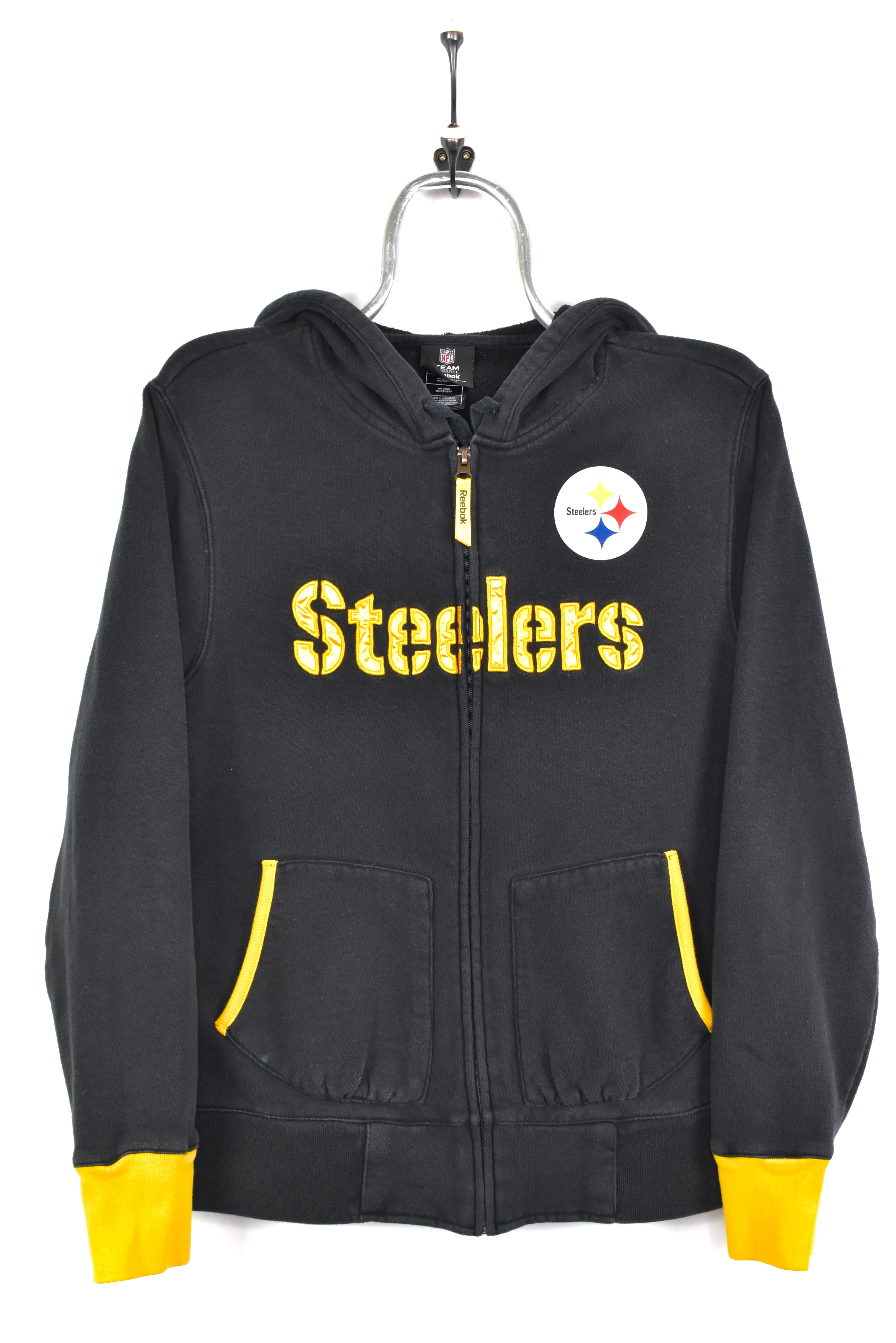 VINTAGE NFL PITTSBURGH STEELERS EMBROIDERED BLACK HOODIE | MEDIUM PRO SPORT
