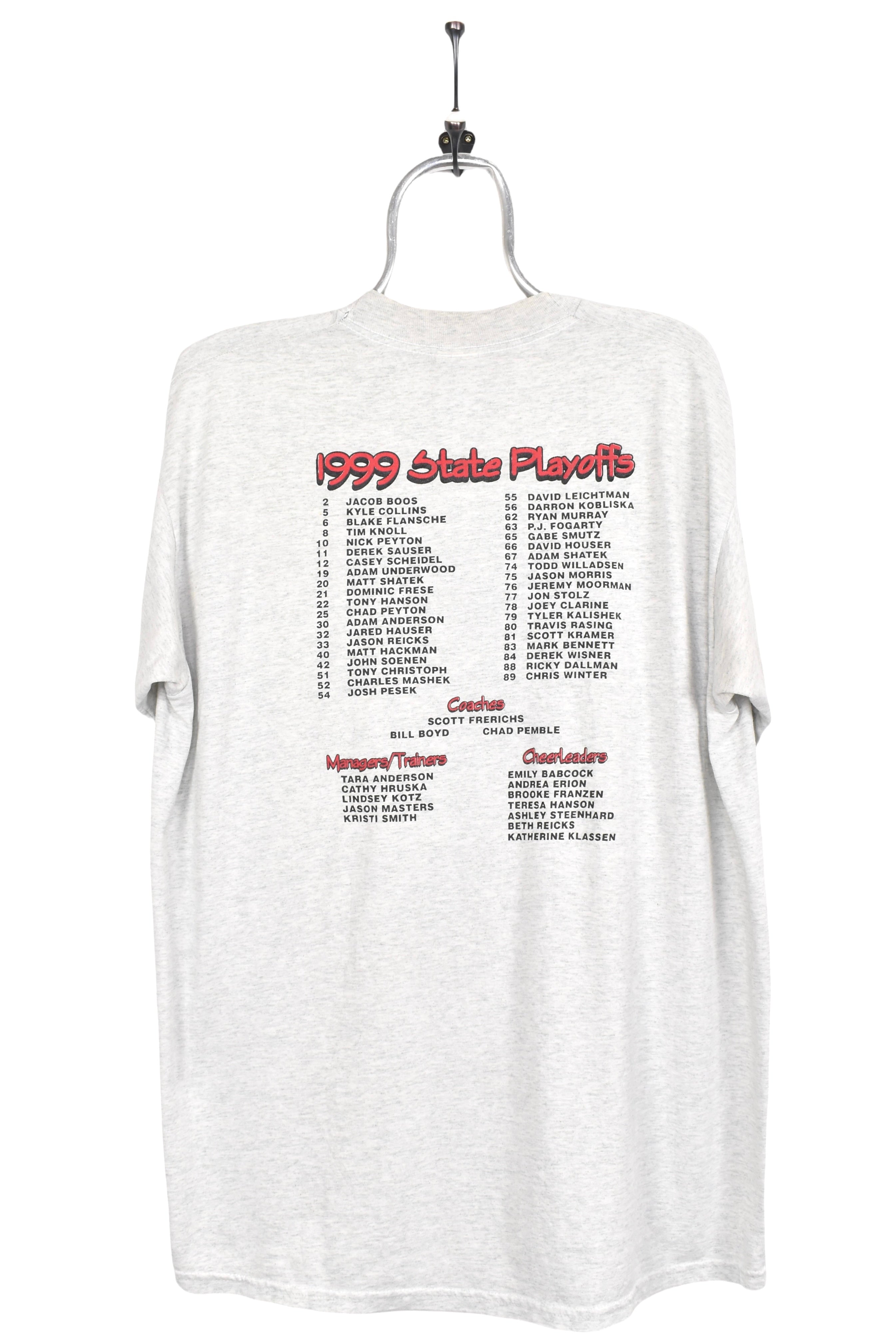 Vintage New Hampton football shirt, 1999 grey graphic tee - AU XL COLLEGE