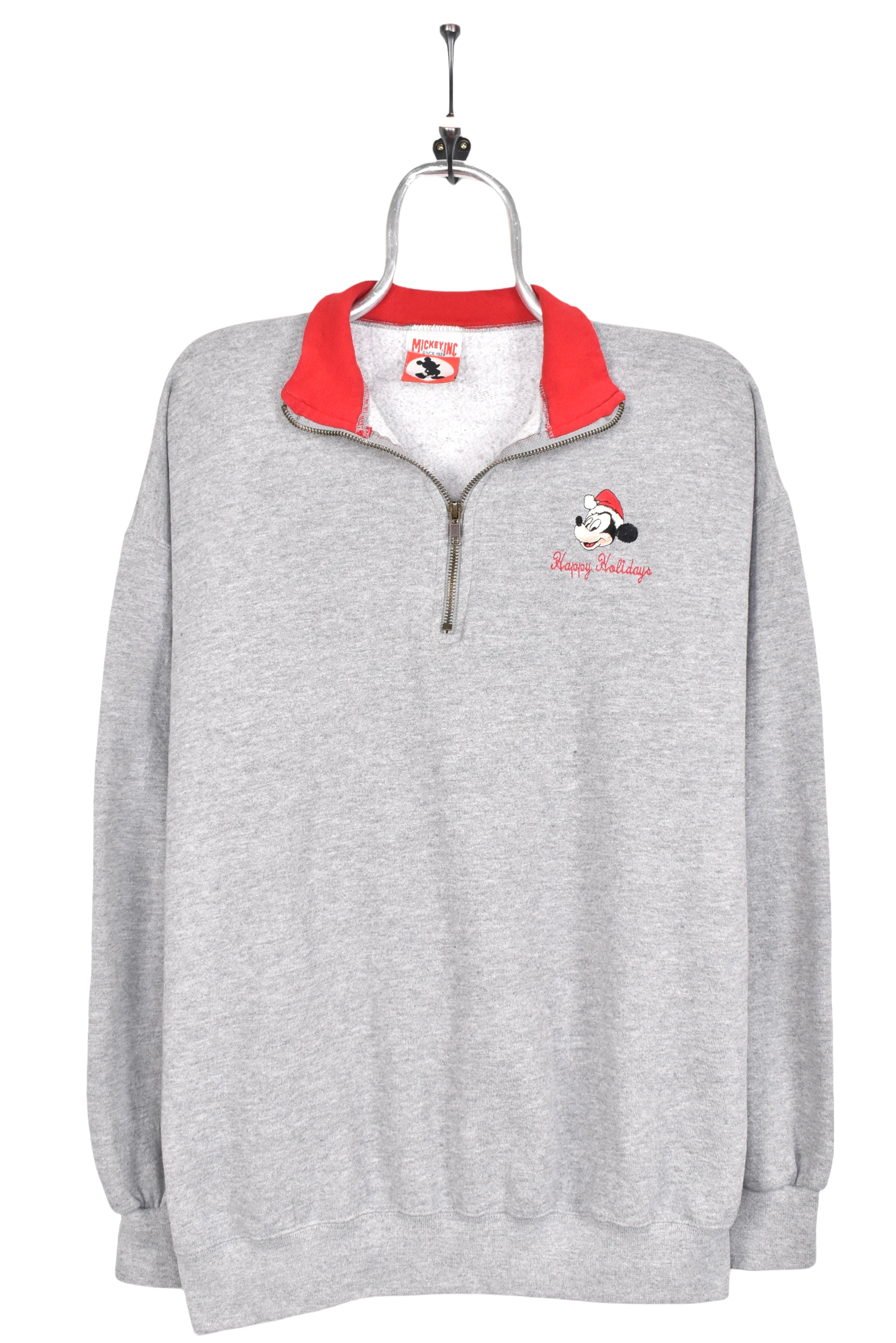 Vintage Mickey Mouse sweatshirt, Disney grey embroidered 1/4 zip - AU XL DISNEY / CARTOON