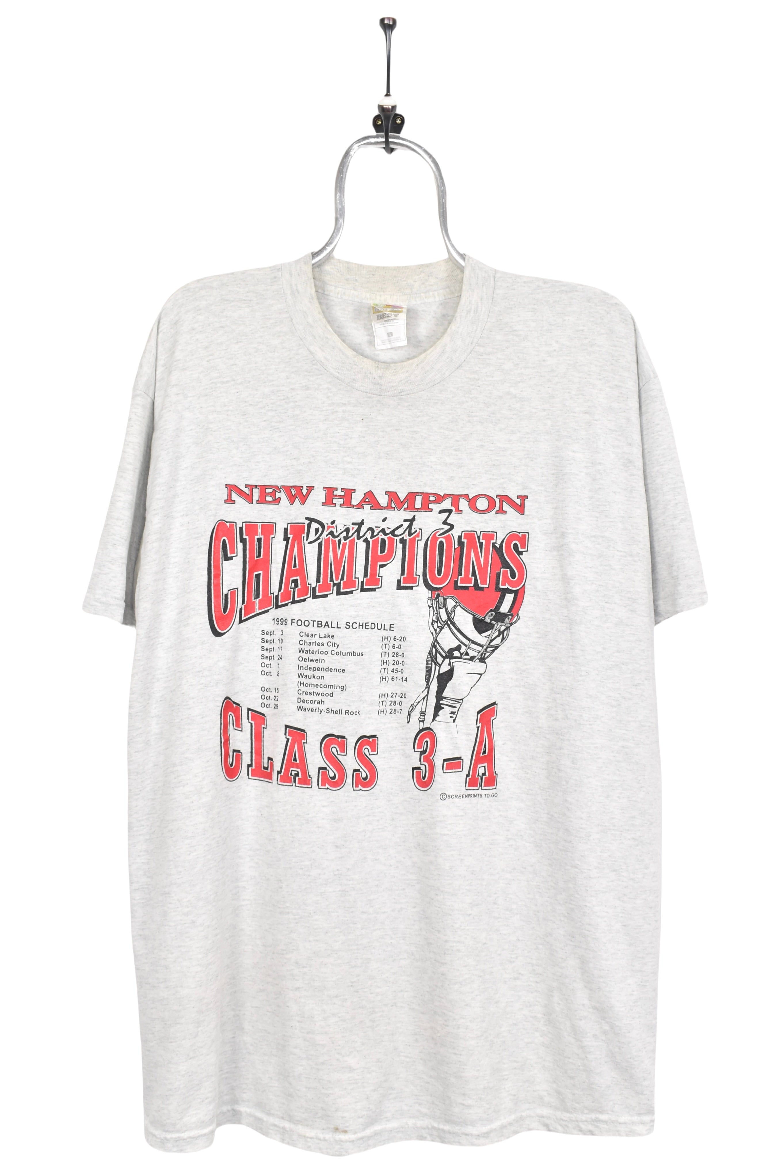 Vintage New Hampton football shirt, 1999 grey graphic tee - AU XL COLLEGE