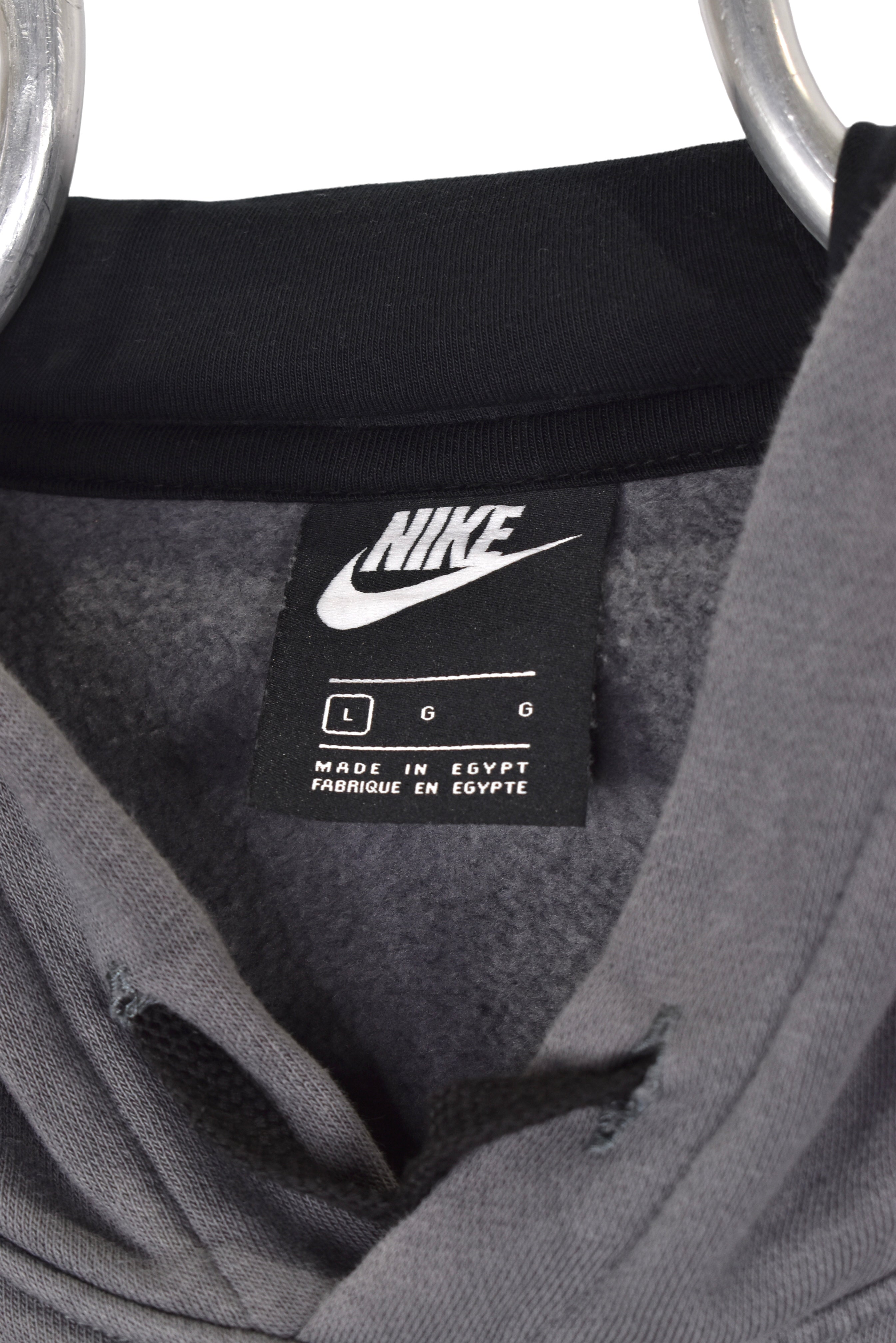 Modern Nike hoodie, grey graphic sweatshirt - Large