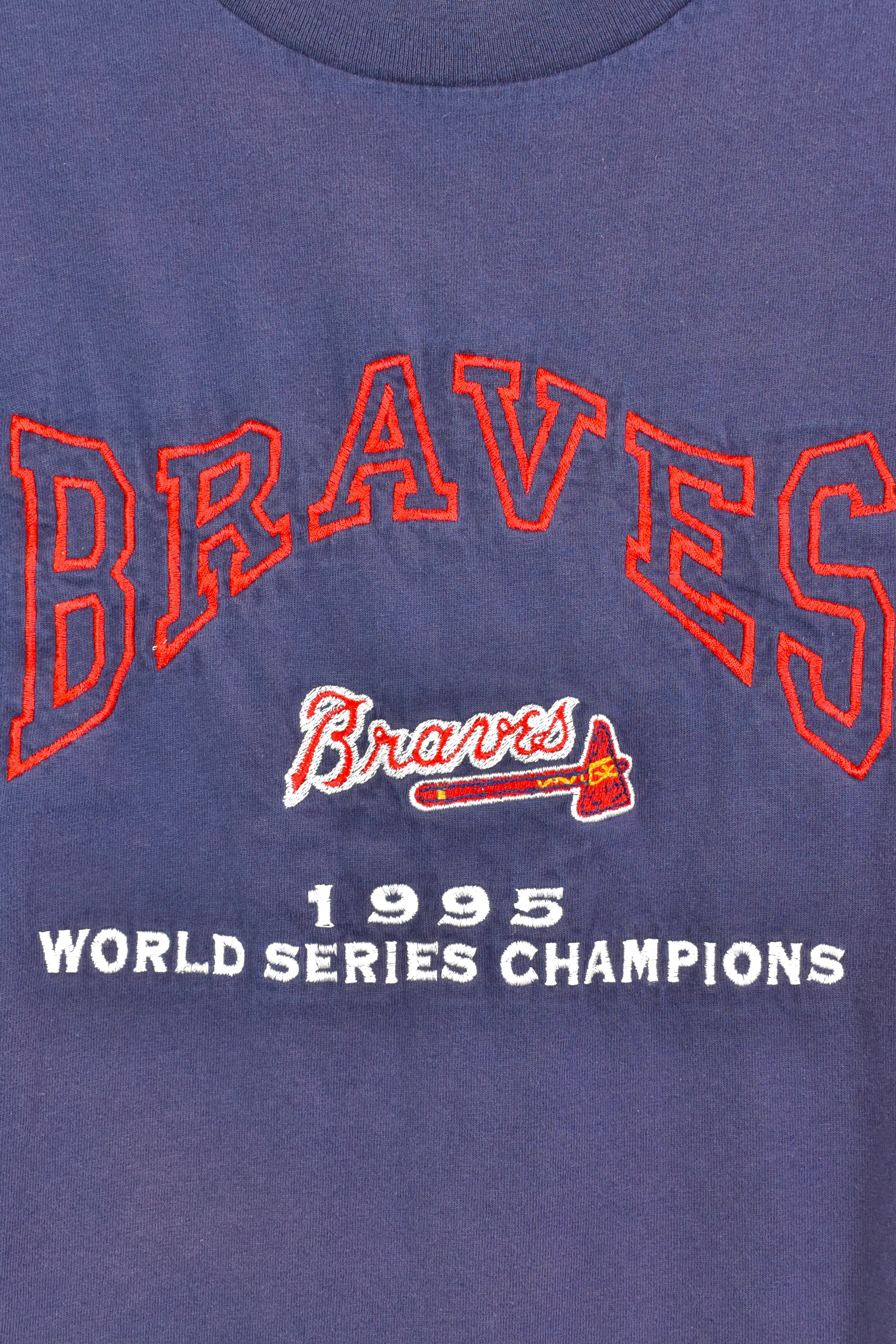 Vintage 1995 MLB Atlanta Braves embroidered navy T-Shirt | Medium PRO SPORT