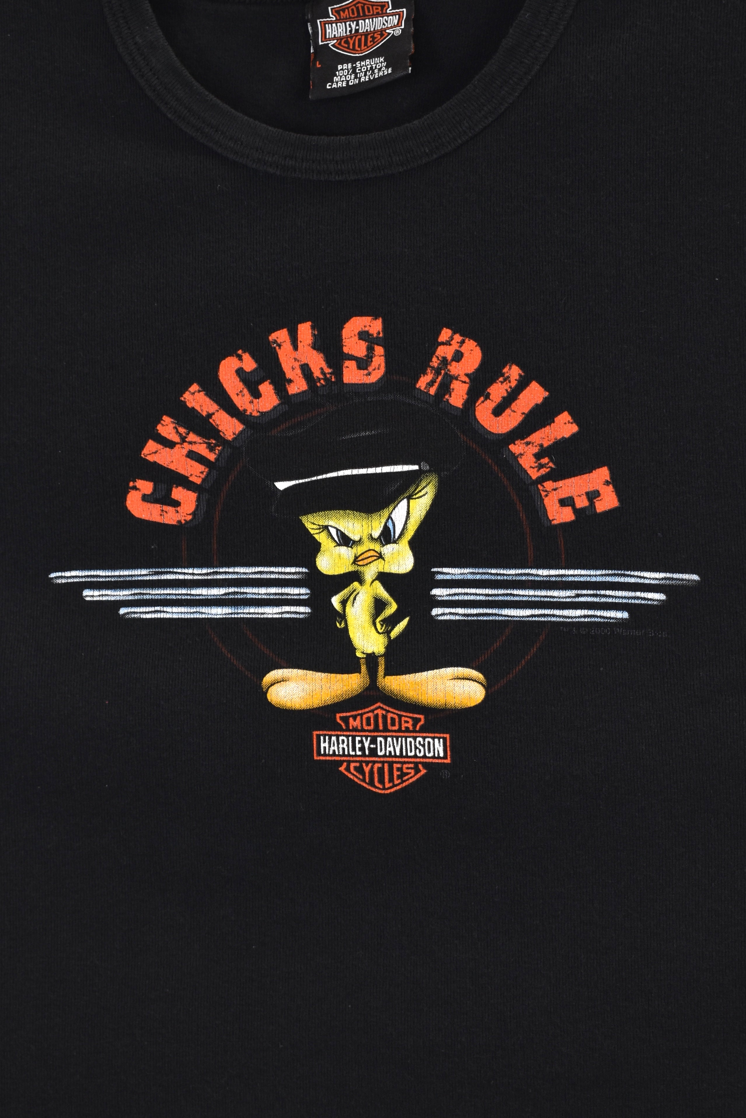 Women's vintage Harley Davidson shirt (M), black Y2K Tweety Bird graphic cropped tee