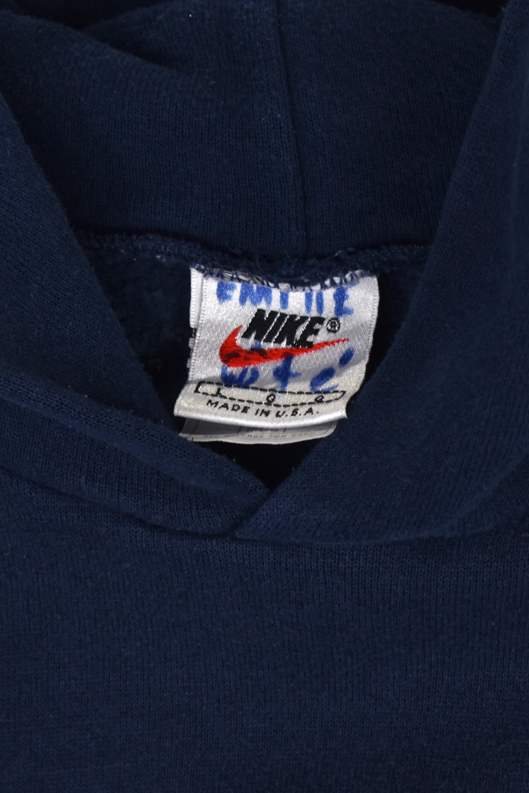Women's vintage Nike hoodie (S), navy embroidered sweatshirt