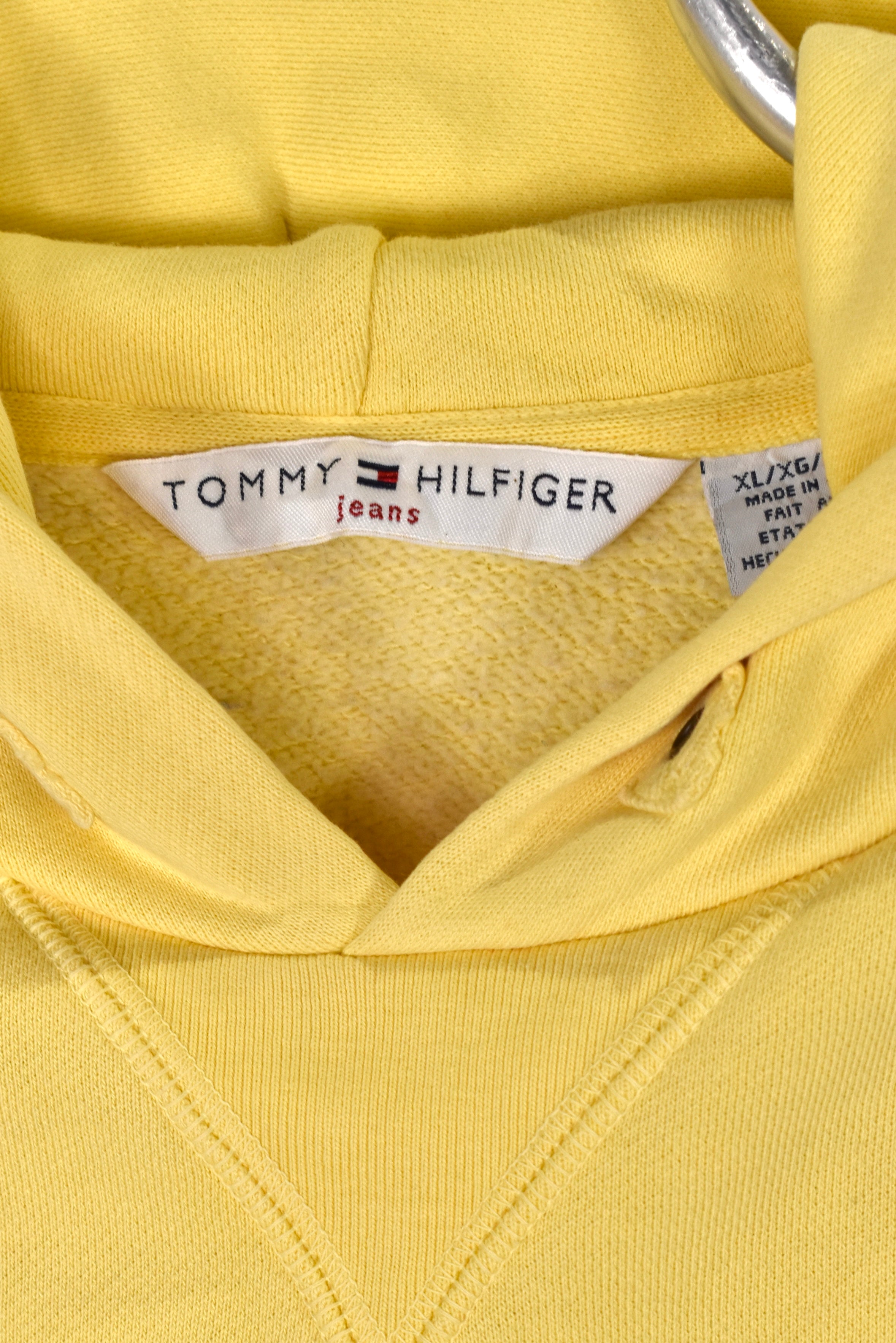 Women's vintage Tommy Hilfiger hoodie (XXL), yellow graphic sweatshirt