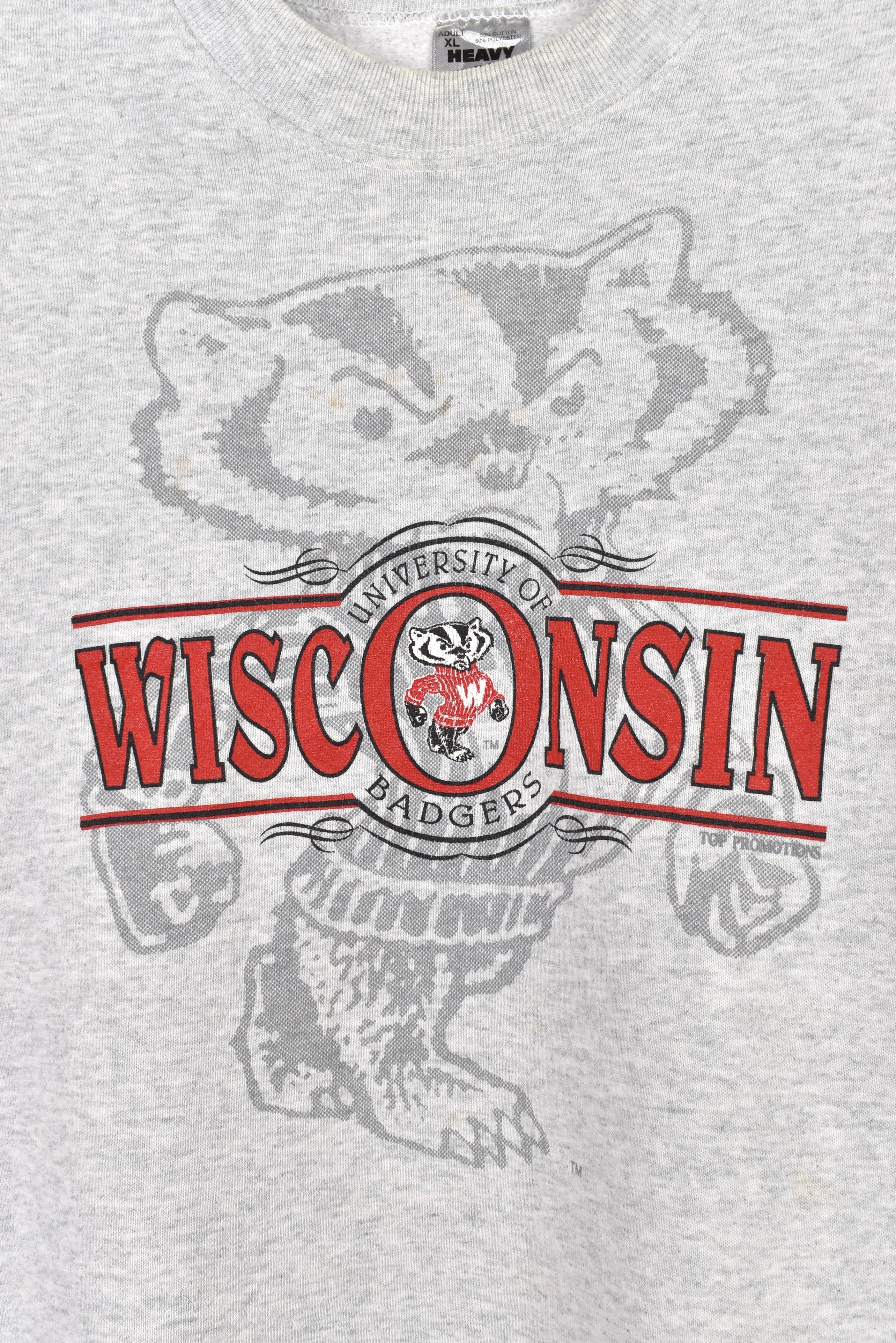 Vintage University of Wisconsin sweatshirt, grey Badgers crewneck - XL