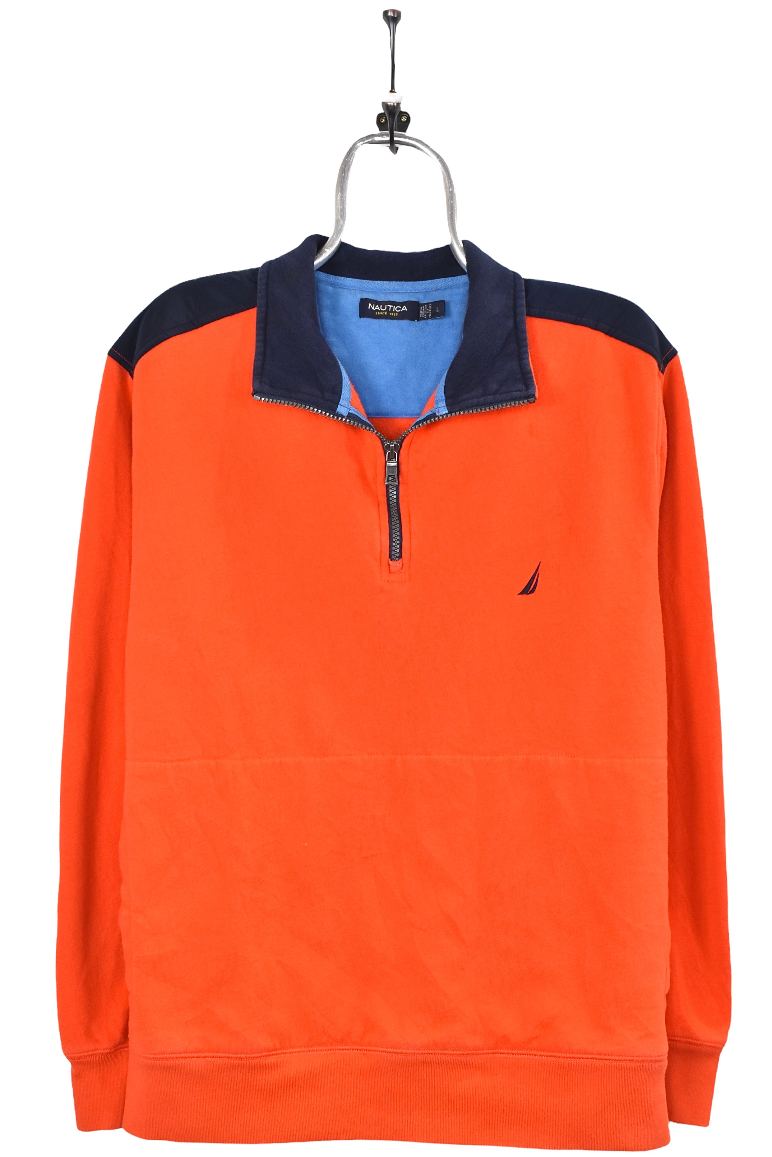 Vintage Nautica sweatshirt, orange embroidered 1/4 zip jumper - AU Large NAUTICA
