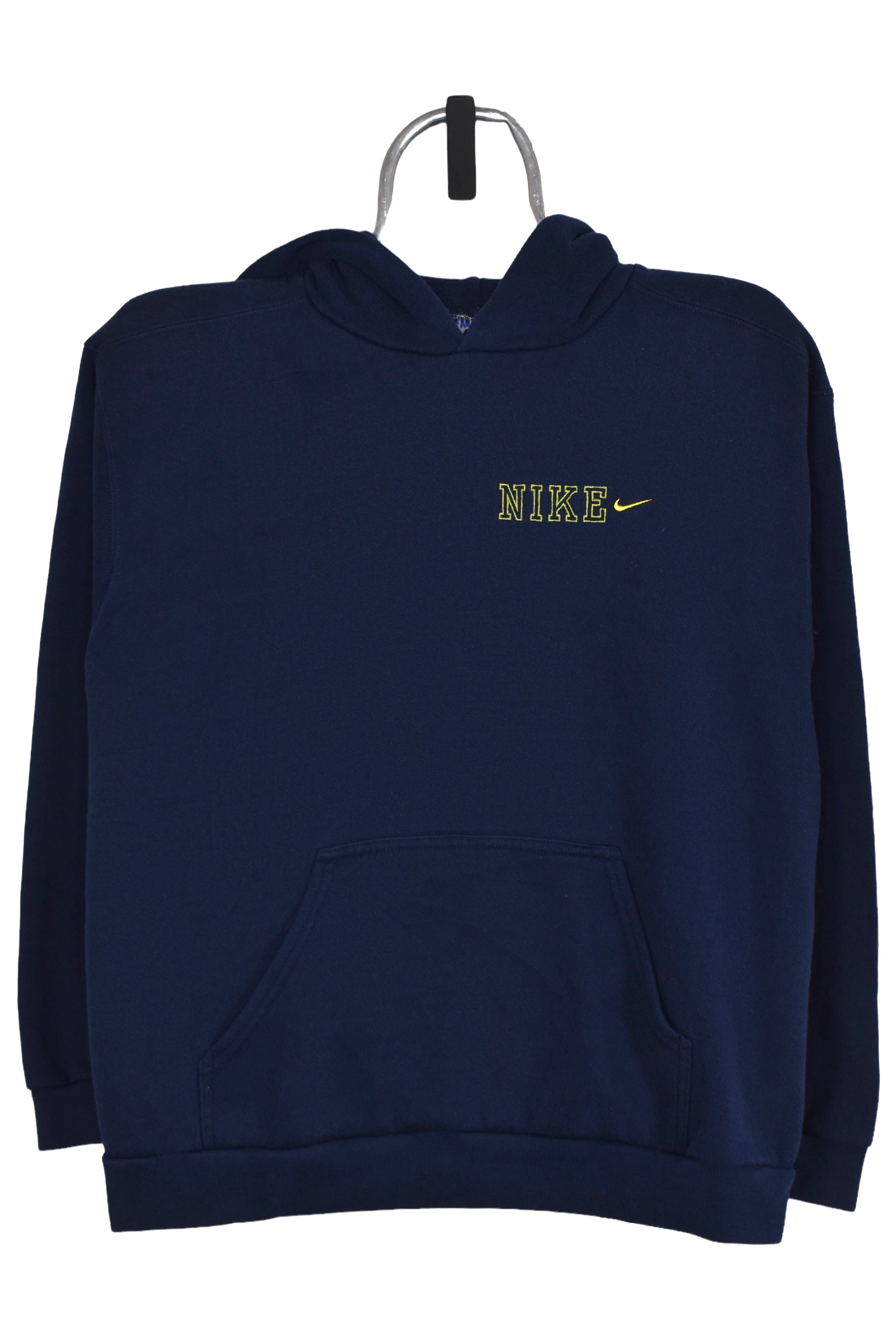 Women's vintage Nike hoodie (S), navy embroidered sweatshirt