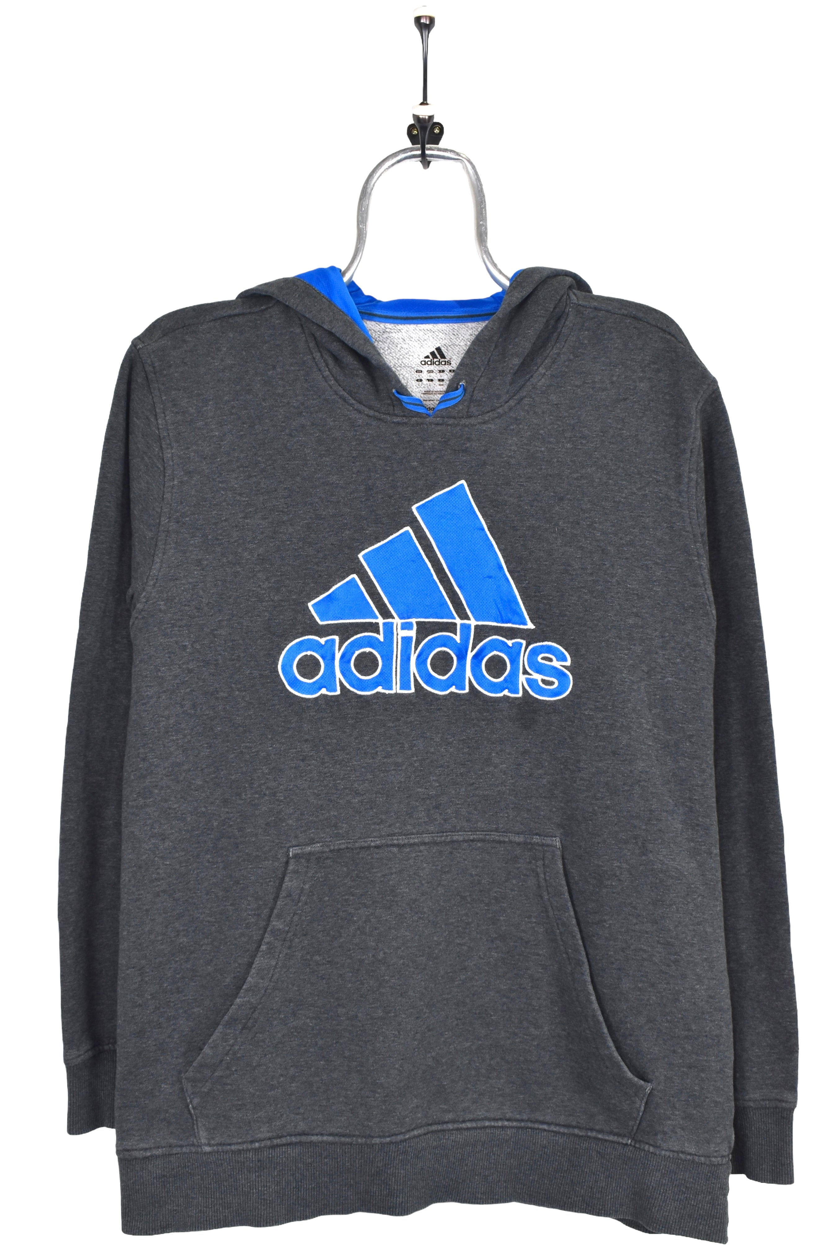Vintage Adidas hoodie, grey embroidered sweatshirt - Medium