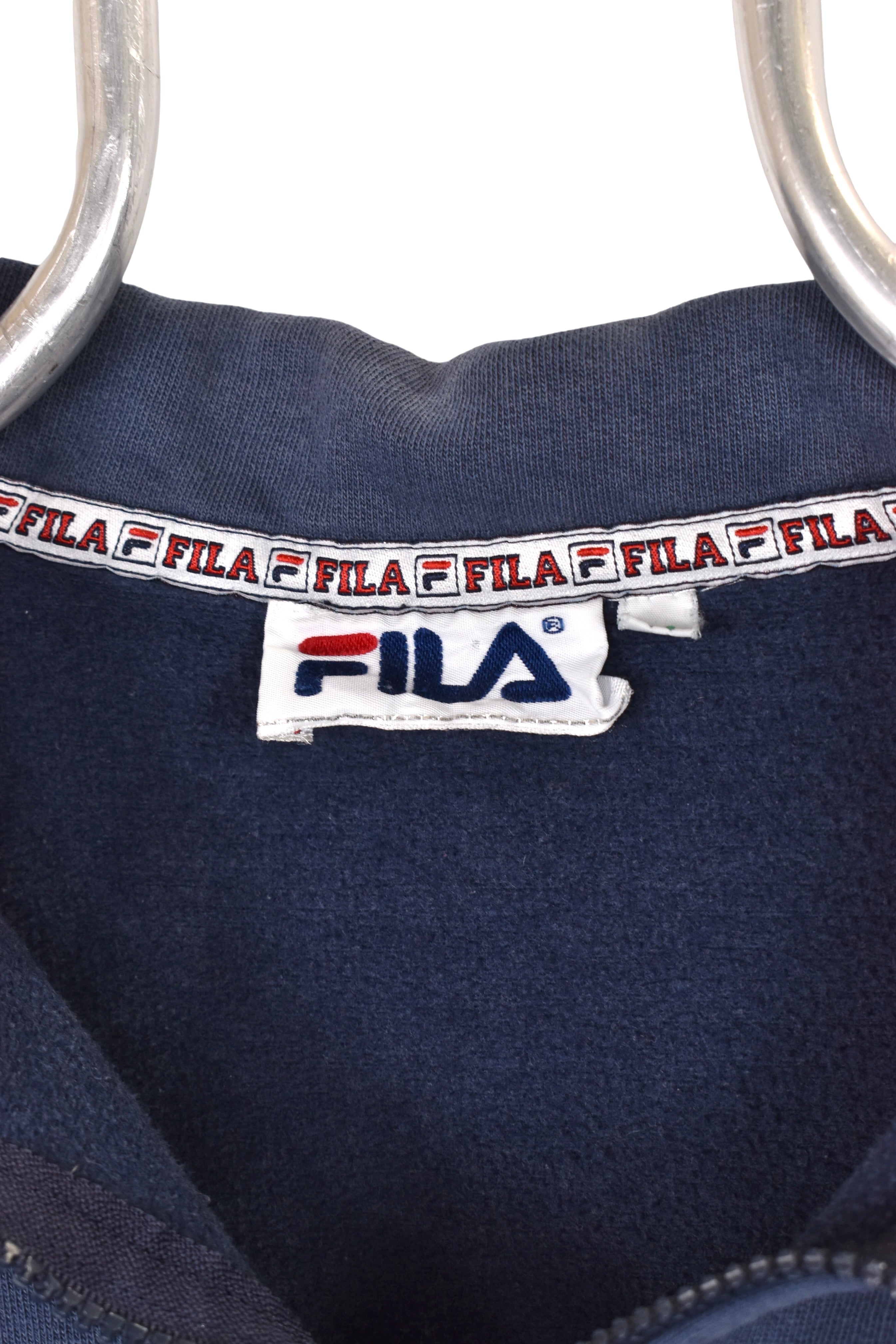 Vintage Fila sweatshirt, navy blue embroidered 1/4 zip jumper - Small