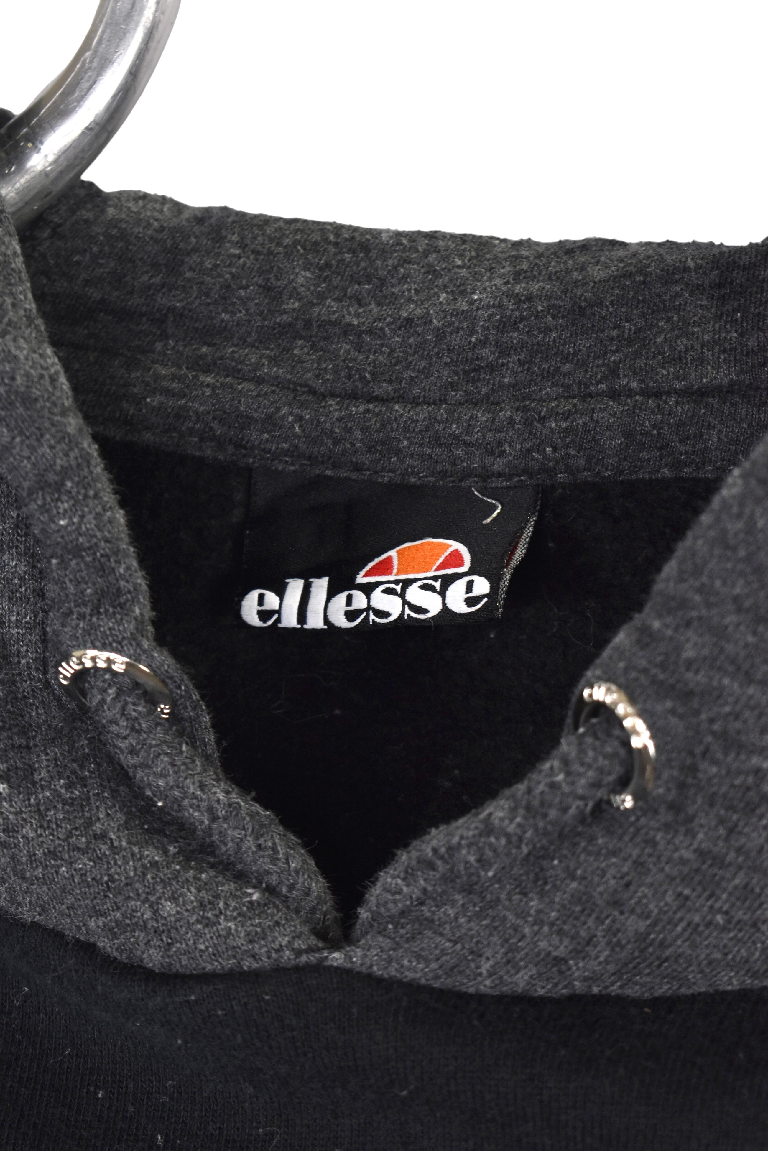 Vintage Ellesse hoodie, black embroidered sweatshirt - XS