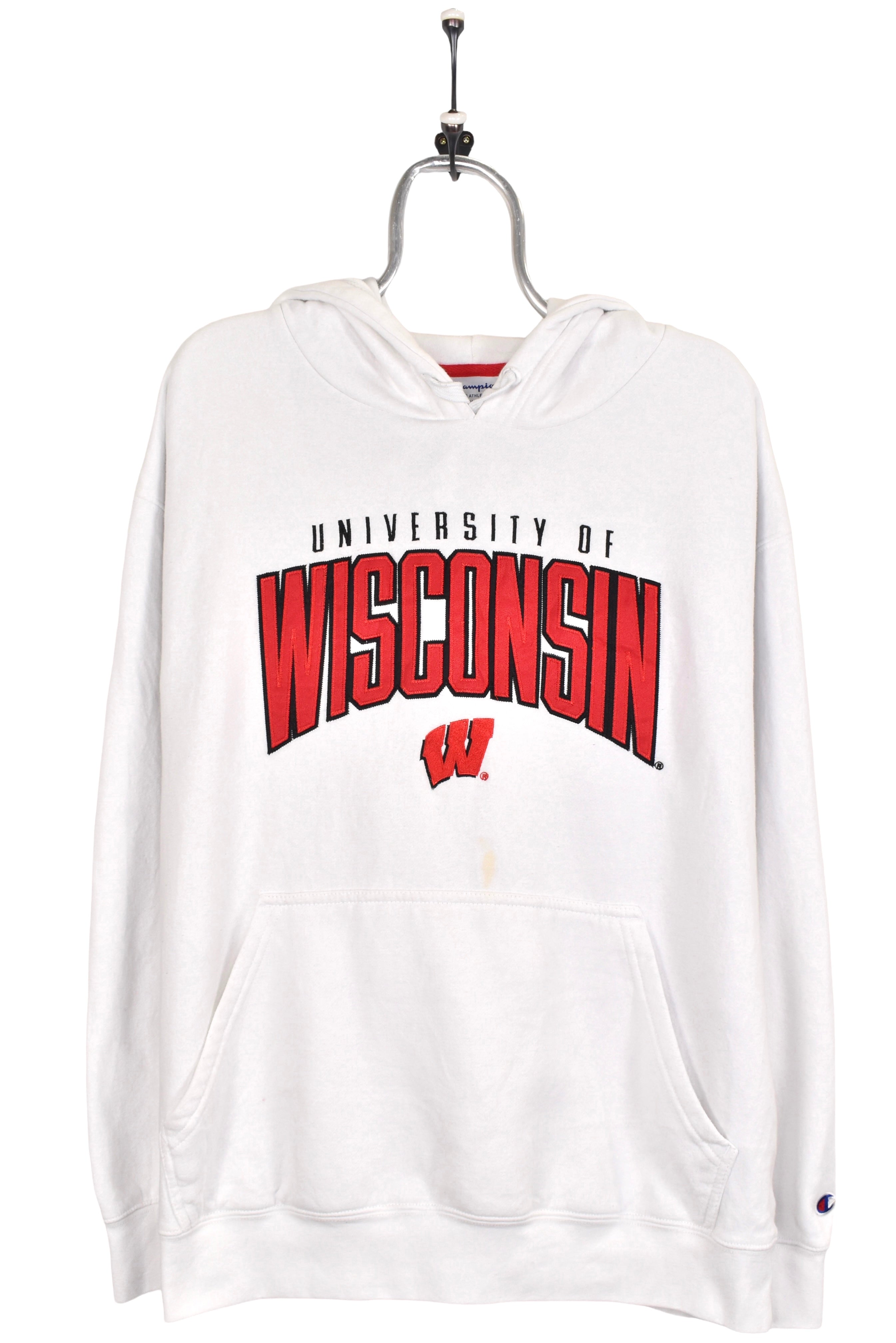 Modern University of Wisconsin hoodie, white embroidered sweatshirt - XL