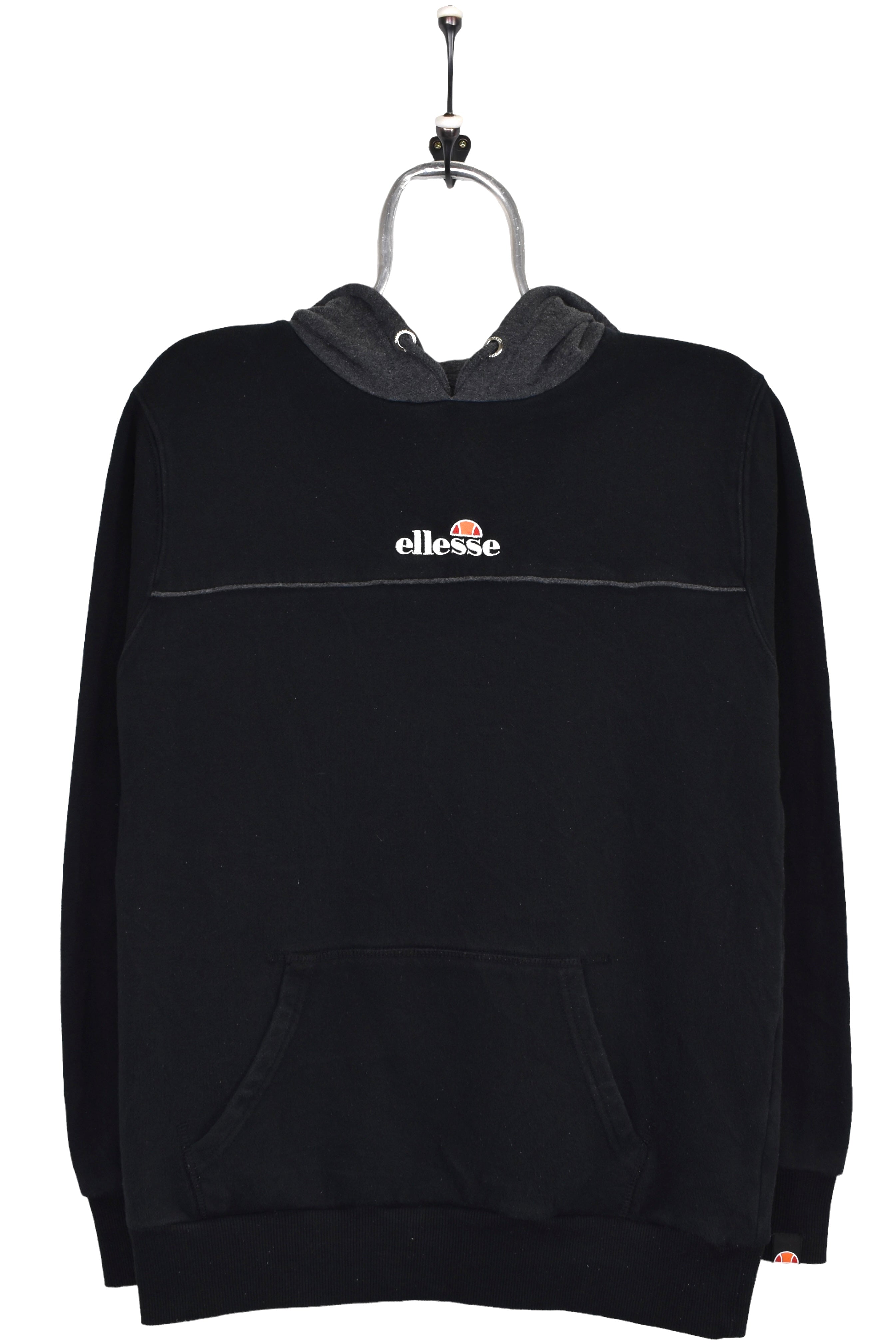 Vintage Ellesse hoodie, black embroidered sweatshirt - XS