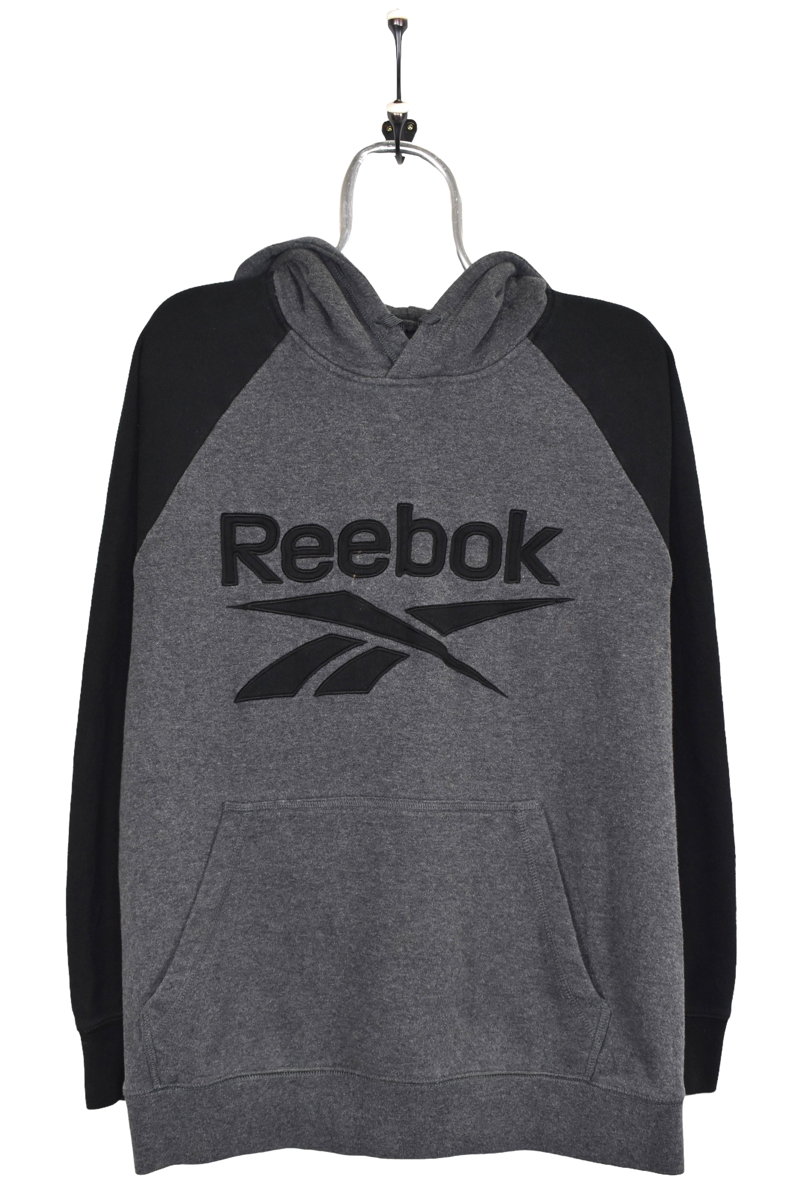 Vintage Reebok hoodie, grey embroidered sweatshirt - Large