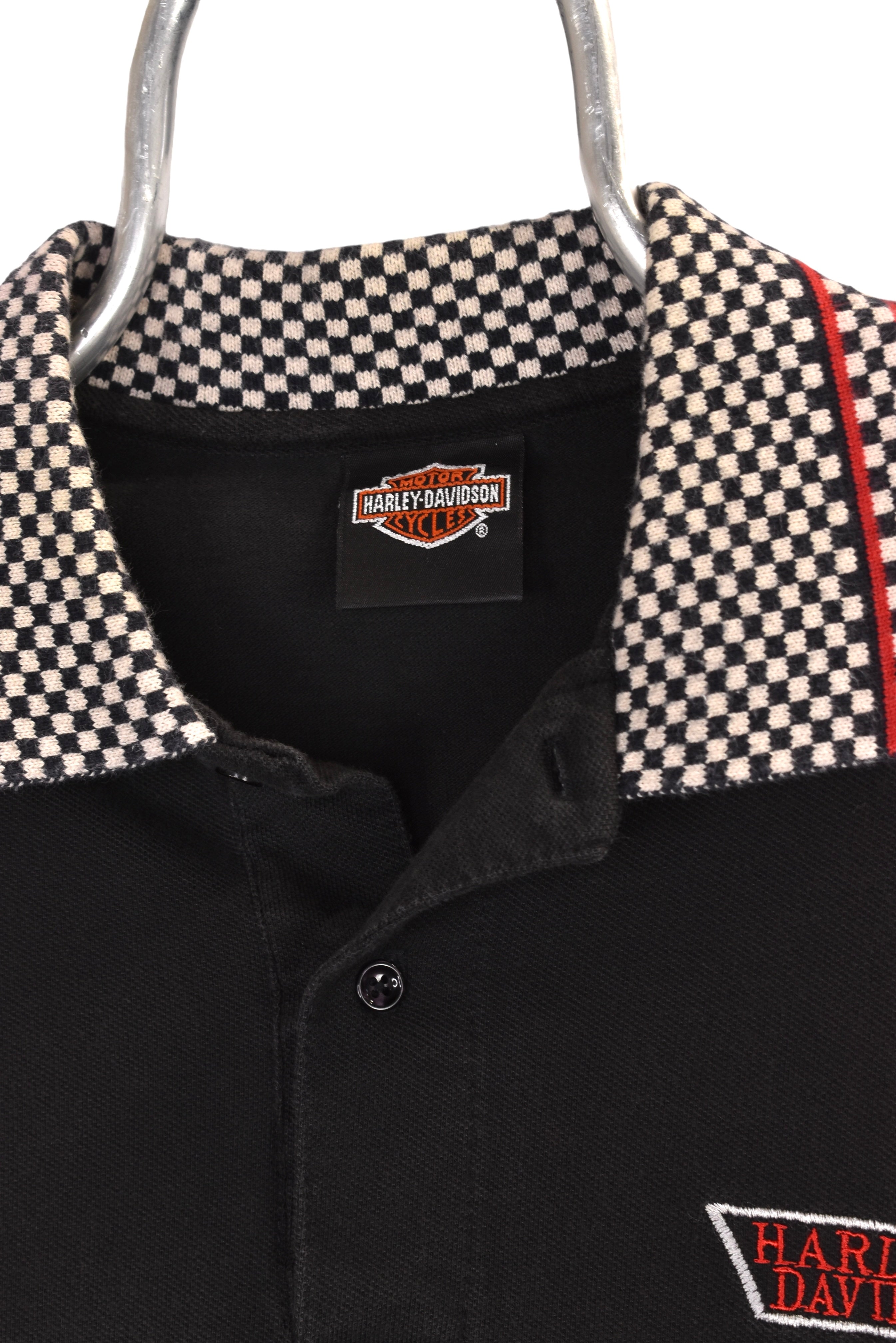 Vintage Harley Davidson polo shirt (M), black embroidered top