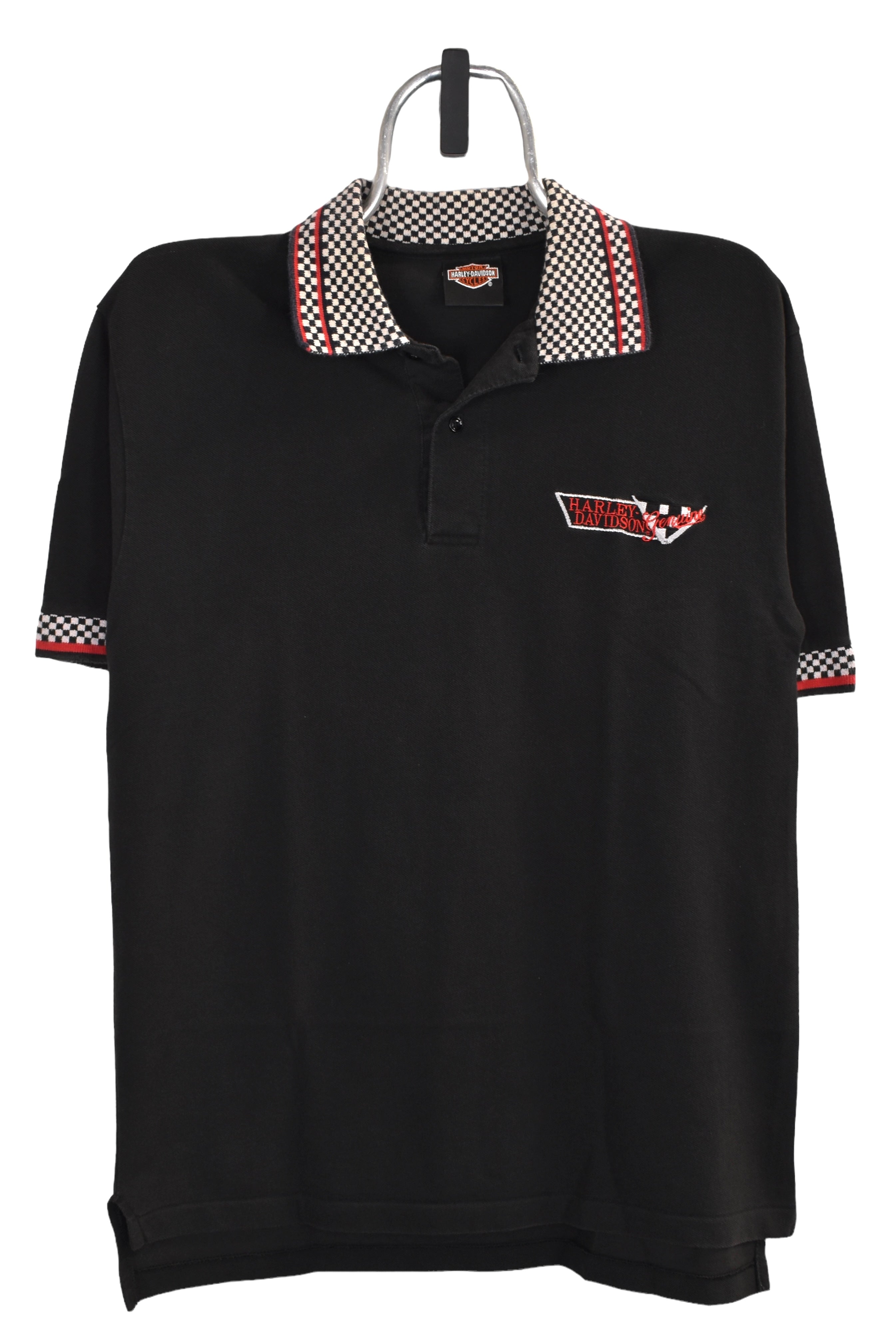Vintage Harley Davidson polo shirt (M), black embroidered top