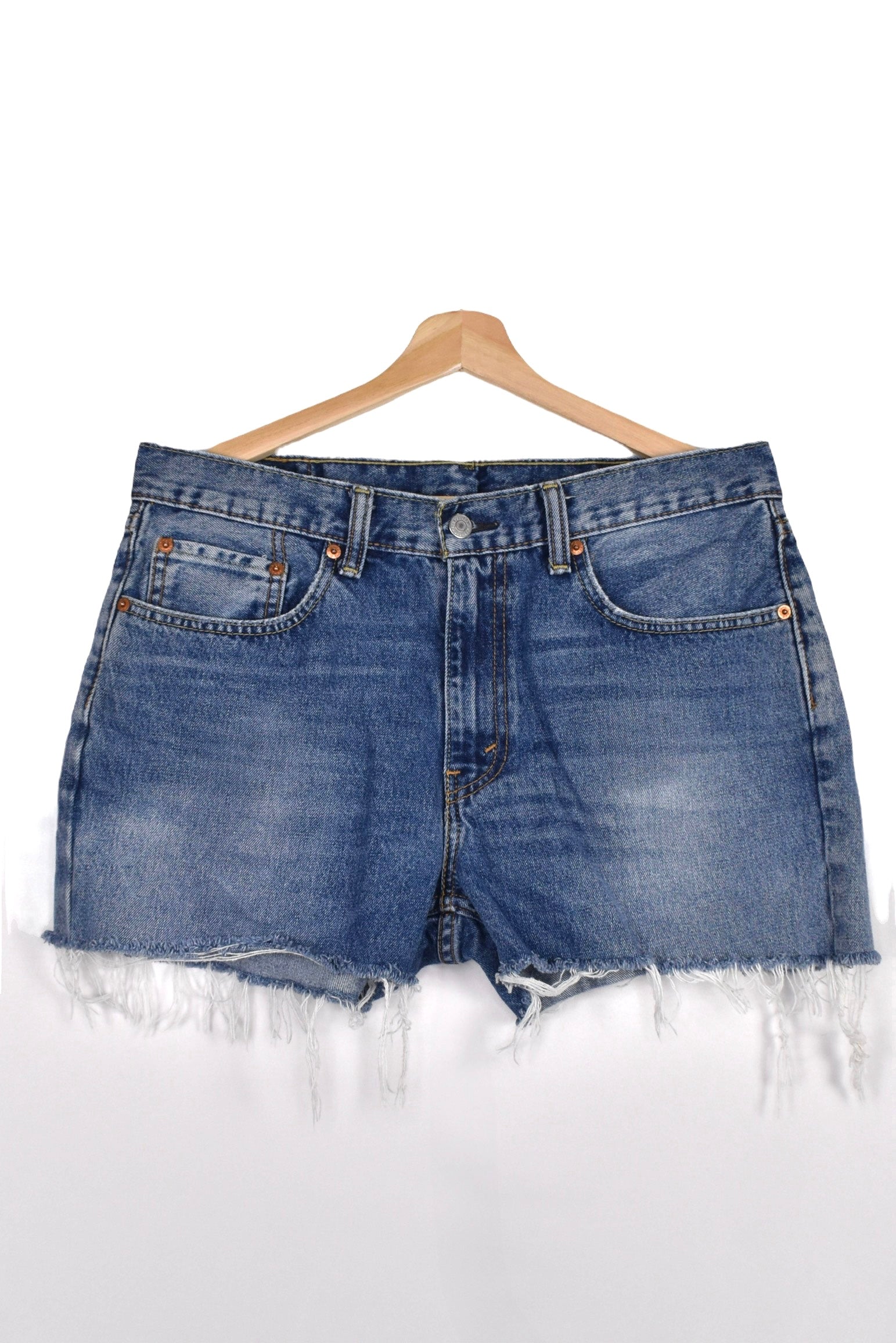 Women's vintage Levi's shorts (W34), blue rework denim jeans