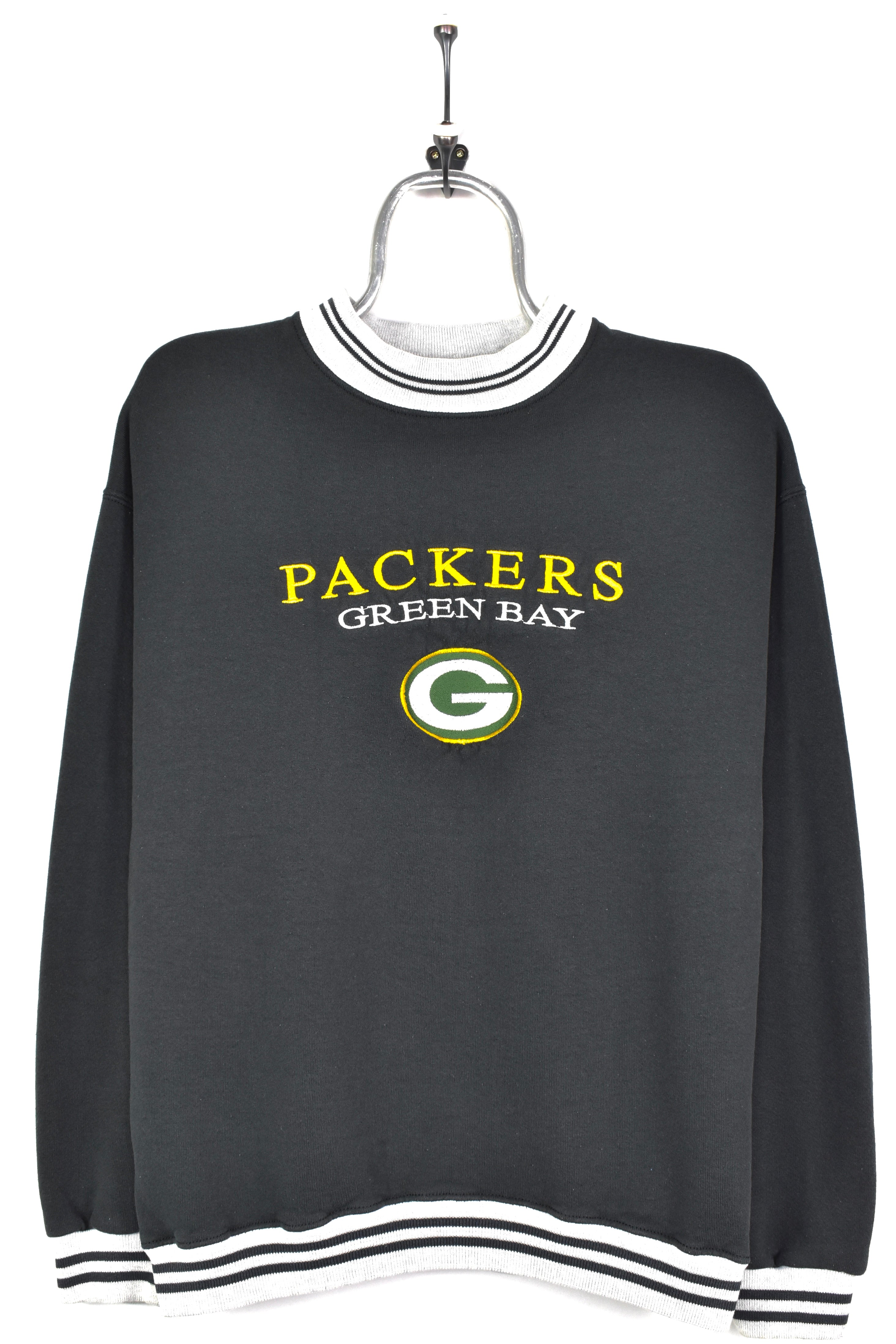 VINTAGE NFL GREEN BAY PACKERS EMBROIDERED BLACK SWEATSHIRT | LARGE PRO SPORT