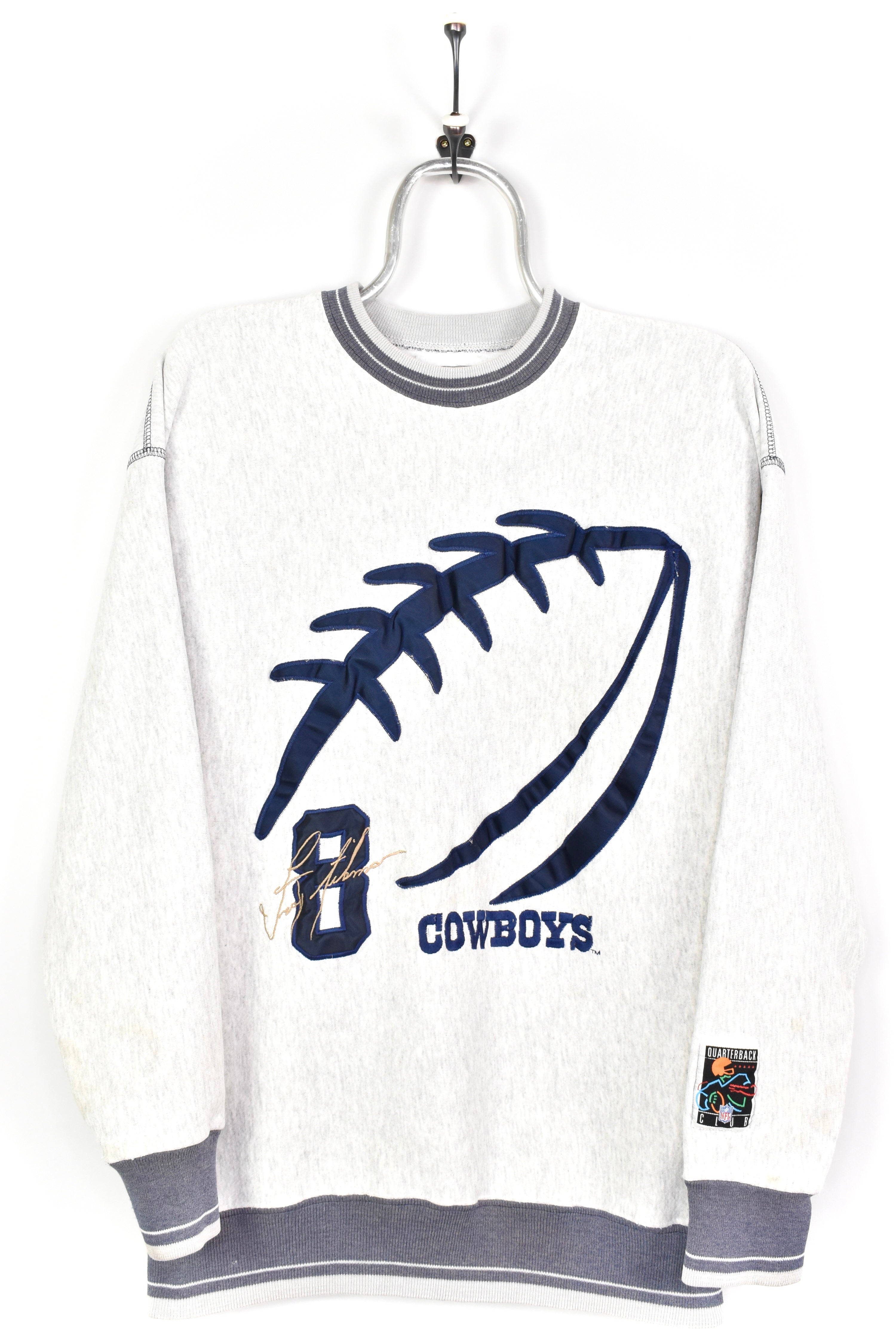 VINTAGE NFL DALLAS COWBOYS EMBROIDERED GREY SWEATSHIRT | LARGE PRO SPORT