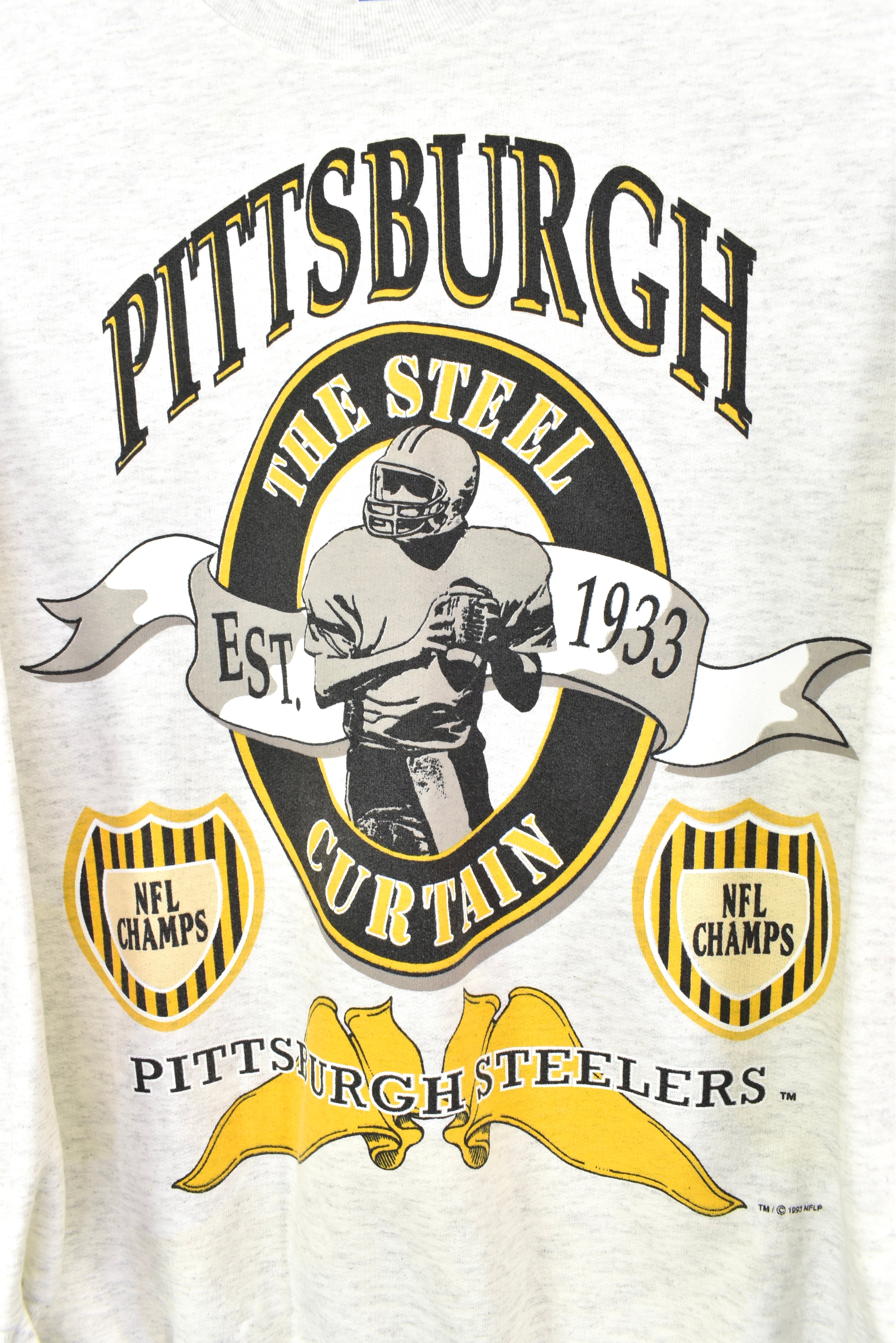 VINTAGE 1993 NFL PITTSBURGH STEELERS GREY SWEATSHIRT | LARGE PRO SPORT